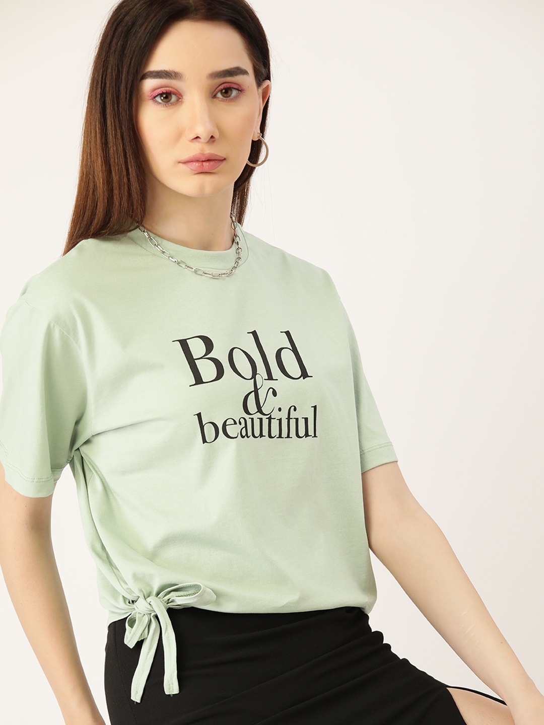 

Kook N Keech Women Green Pure Cotton Typography Printed Boxy T-shirt