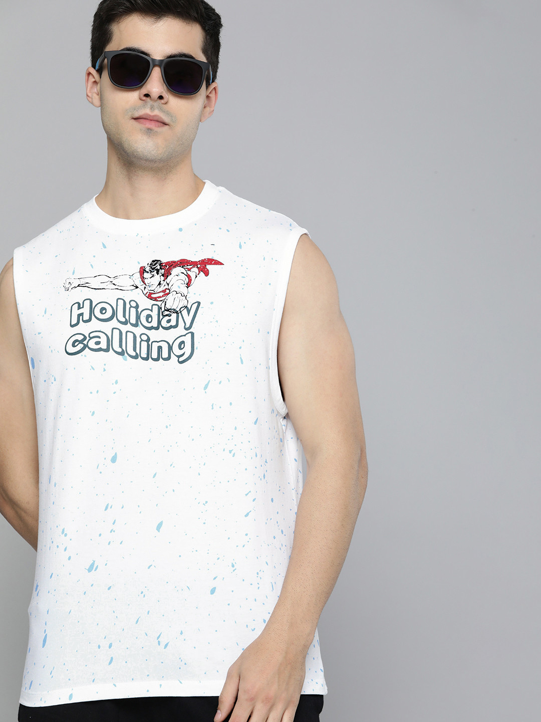 

Kook N Keech Superman Men White Typography Printed Pure Cotton Sleevless Oversized T-shirt