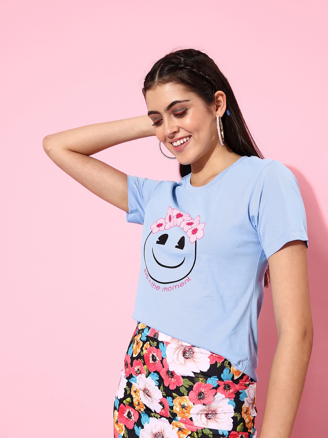 

Kook N Keech Emoji Women Stylish Blue Graphic Joyful Conversation Tshirt