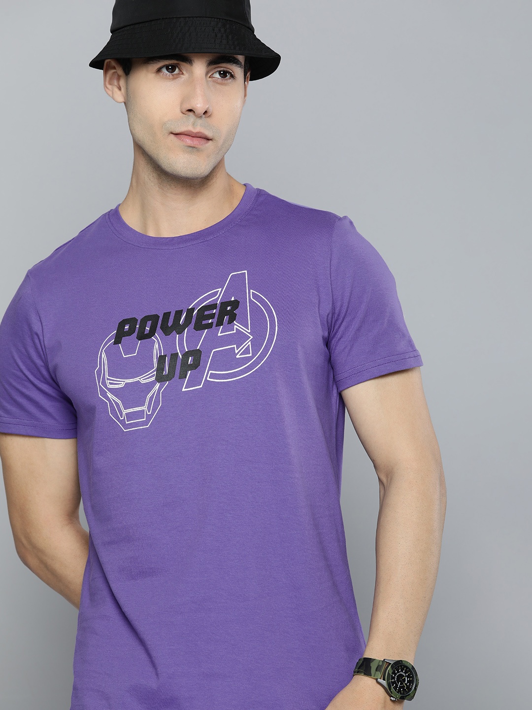 

Kook N Keech Marvel Men Purple Avengers Printed Pure Cotton T-shirt