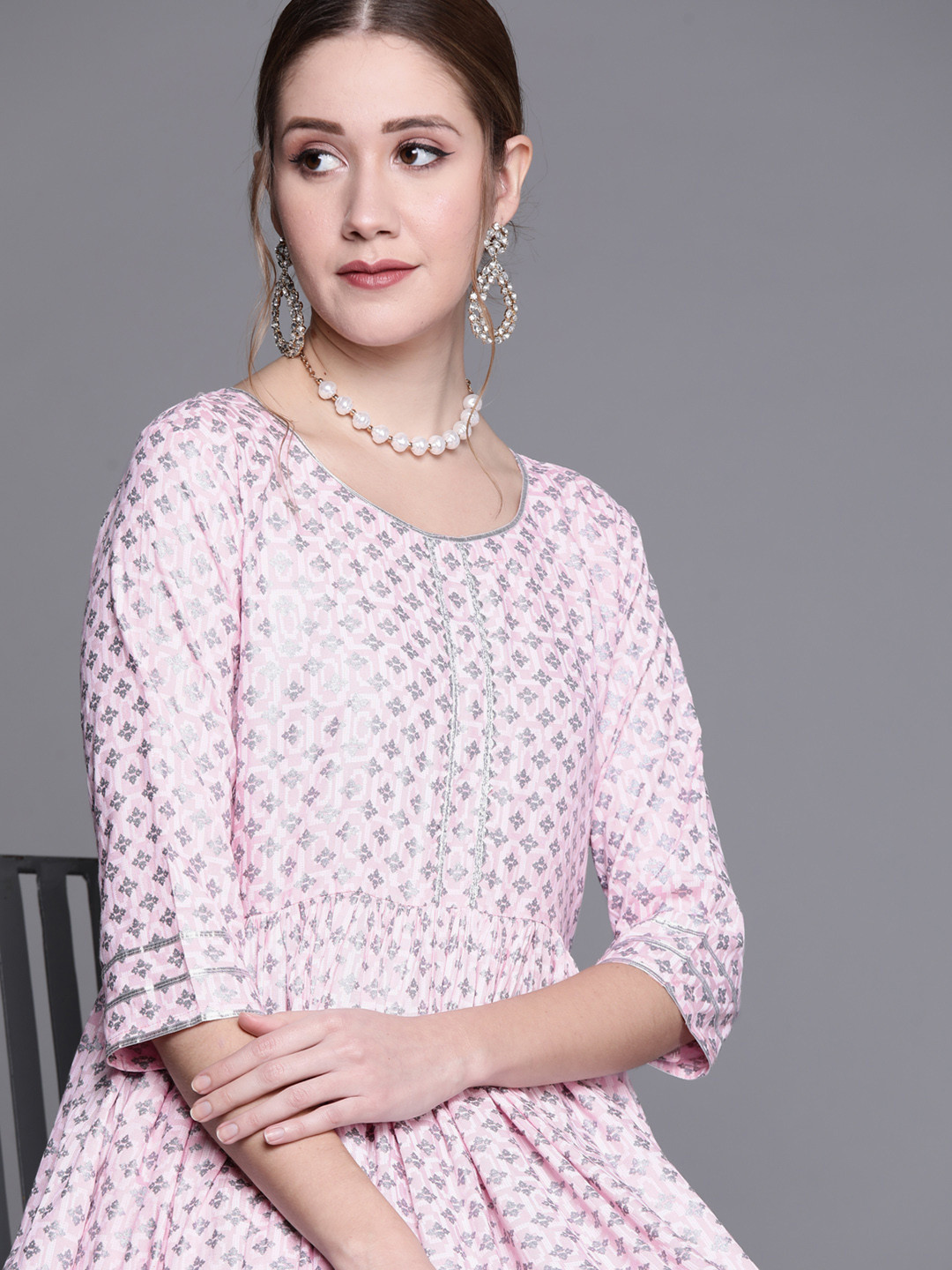 

Libas Pink Cotton Printed Fit And Flared Dress