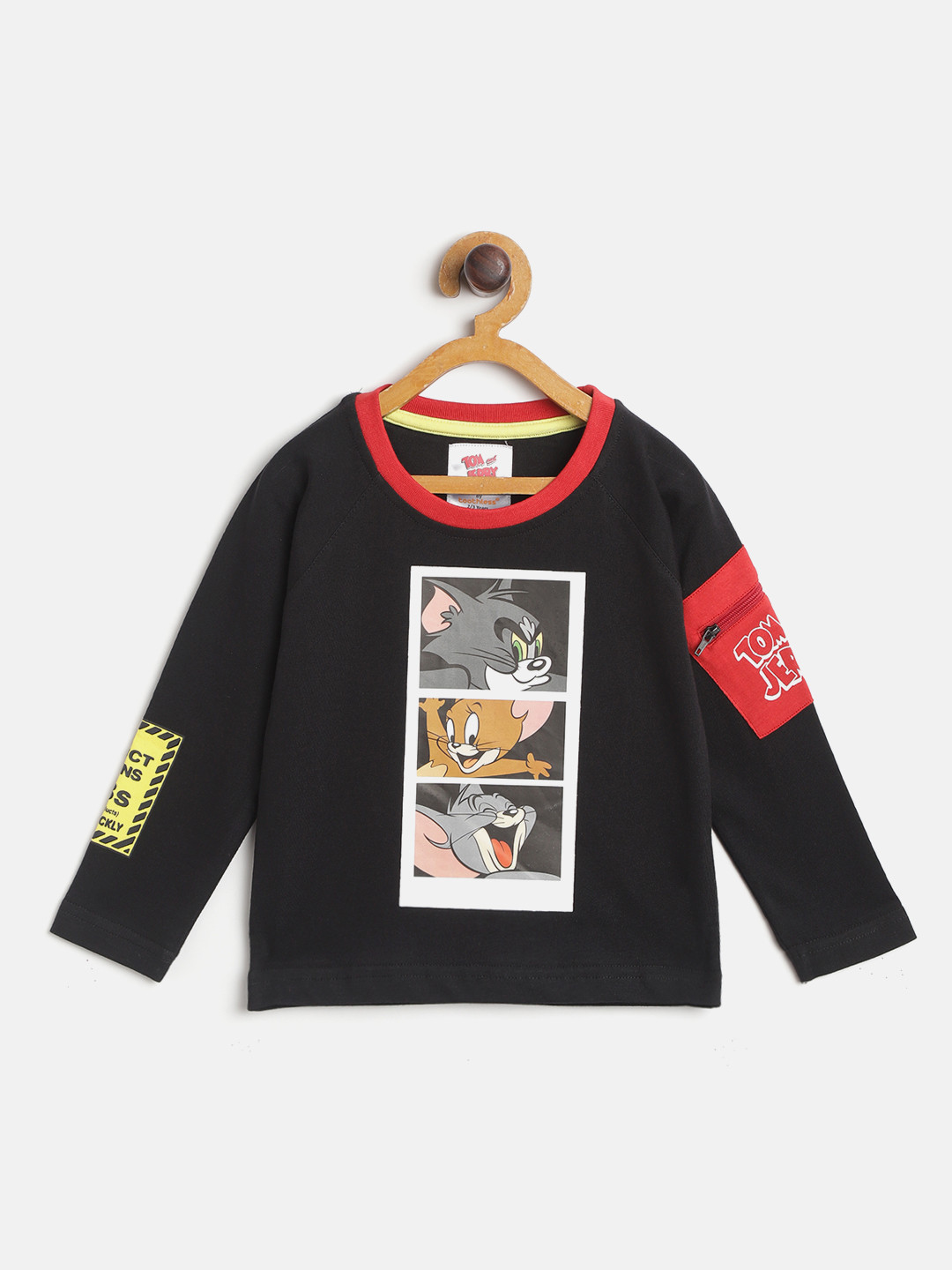 

toothless Boys Black & Grey Pure Cotton Tom & Jerry Print T-shirt