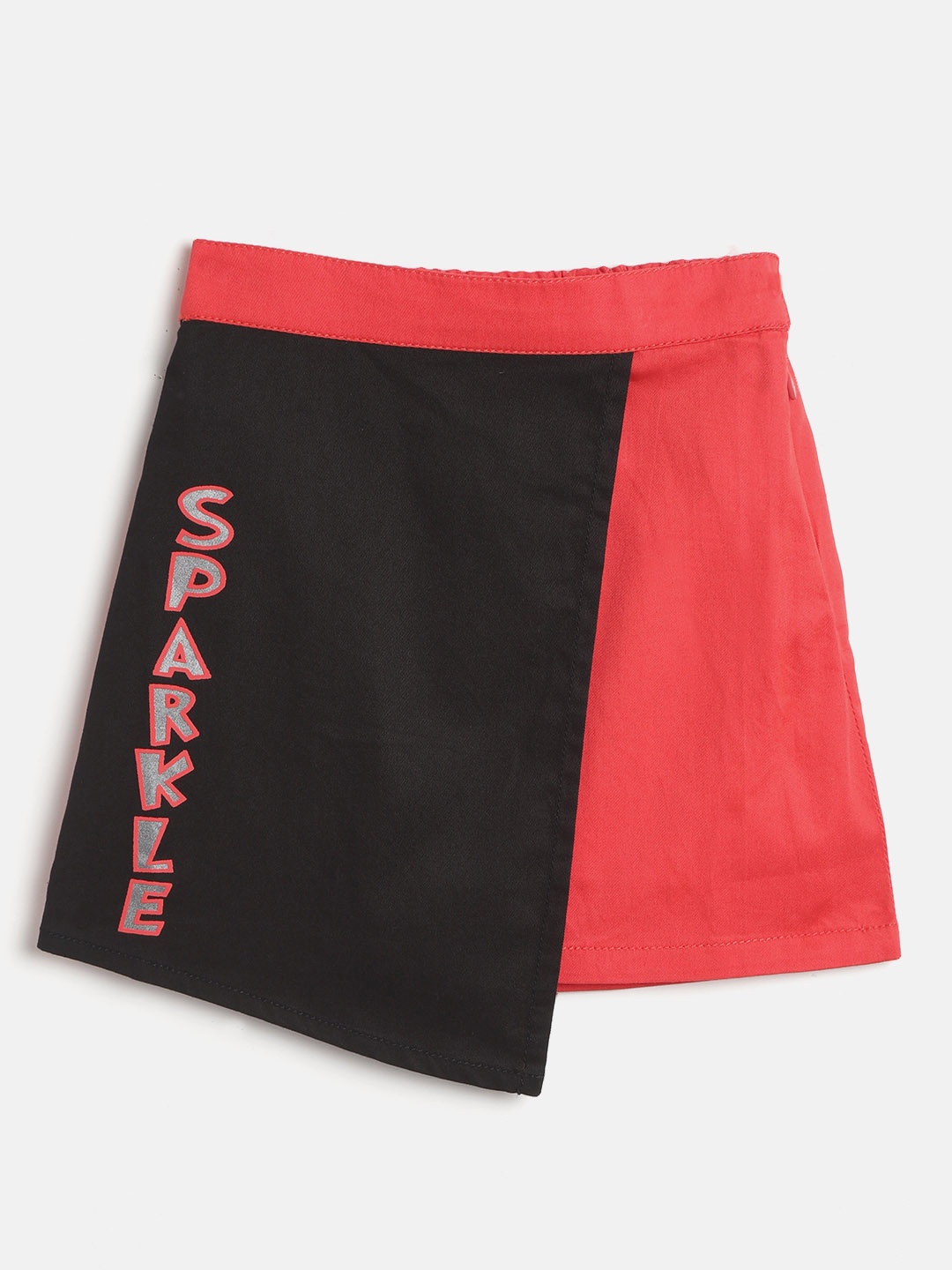 

toothless Girls Black & Coral Pure Cotton Solid Skirt