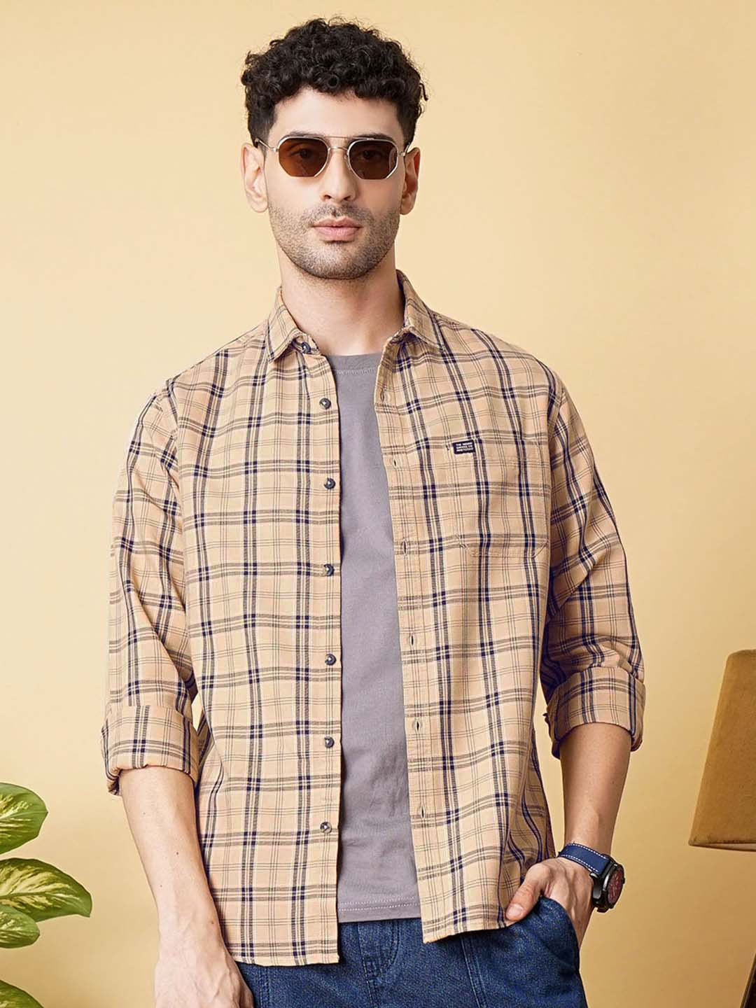 

The Indian Garage Co Men Beige Regular Fit Tartan Checks Opaque Checked Casual Shirt