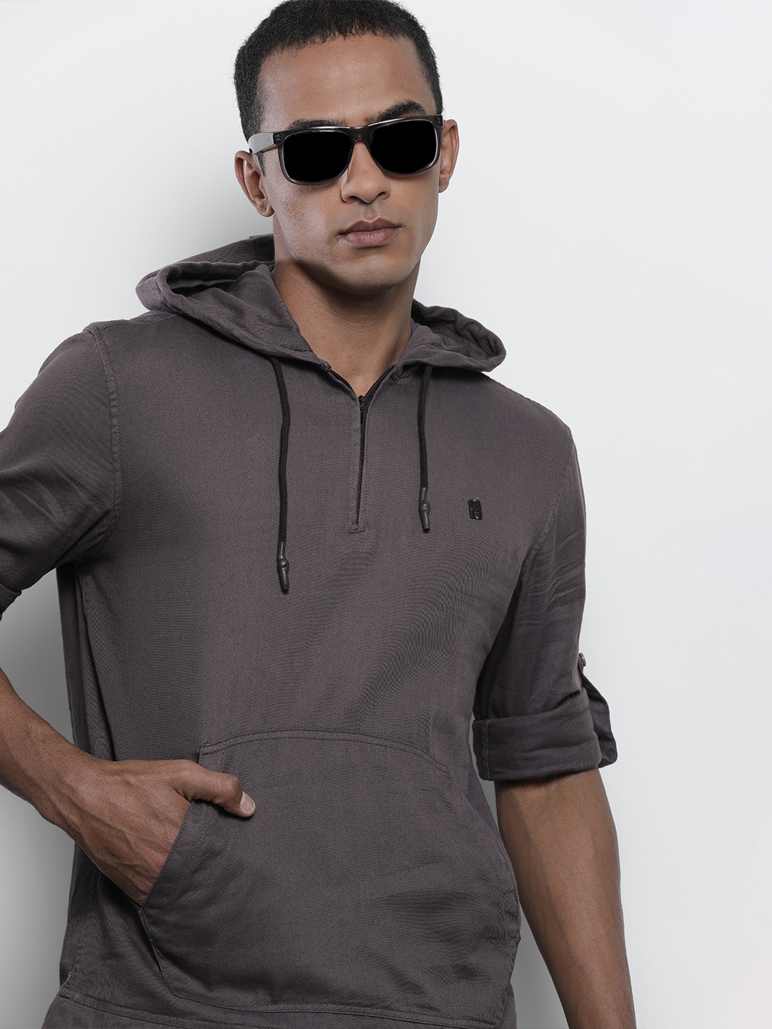 

The Indian Garage Co Men Grey Hooded Sweatshirt-Style Shirt