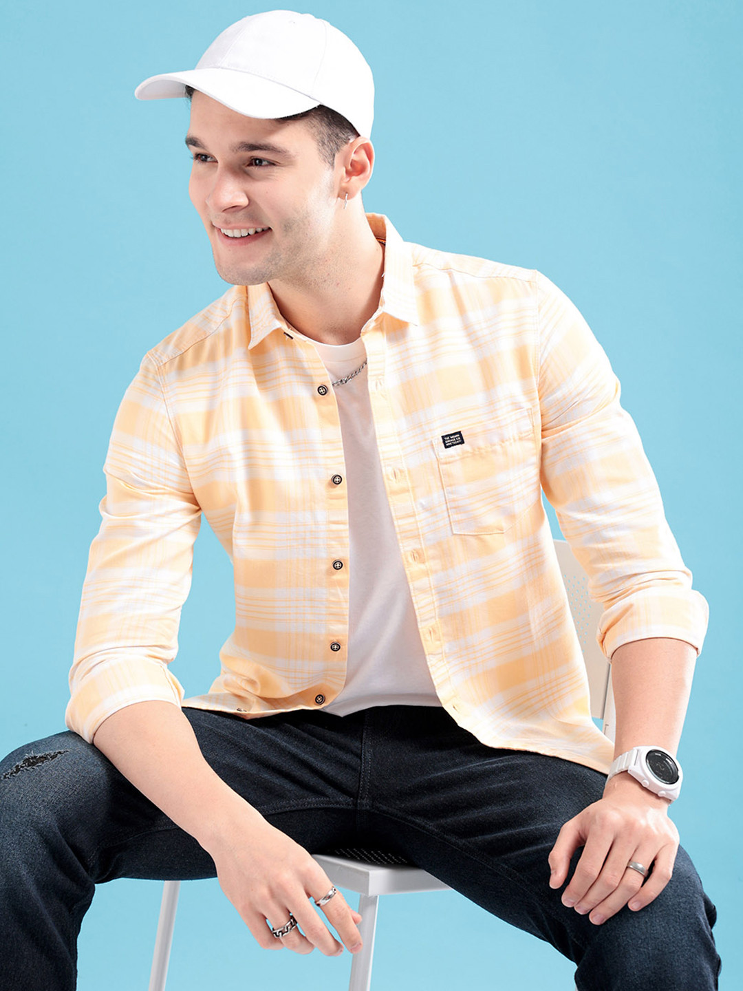 

The Indian Garage Co Men Orange Regular Fit Opaque Checked Cotton Casual Shirt with Pocket