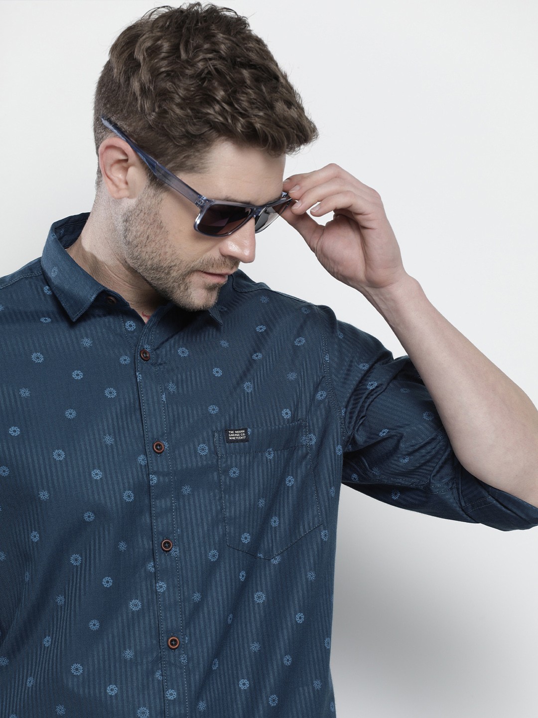 

The Indian Garage Co Men Teal Blue Micro Printed Casual Shirt