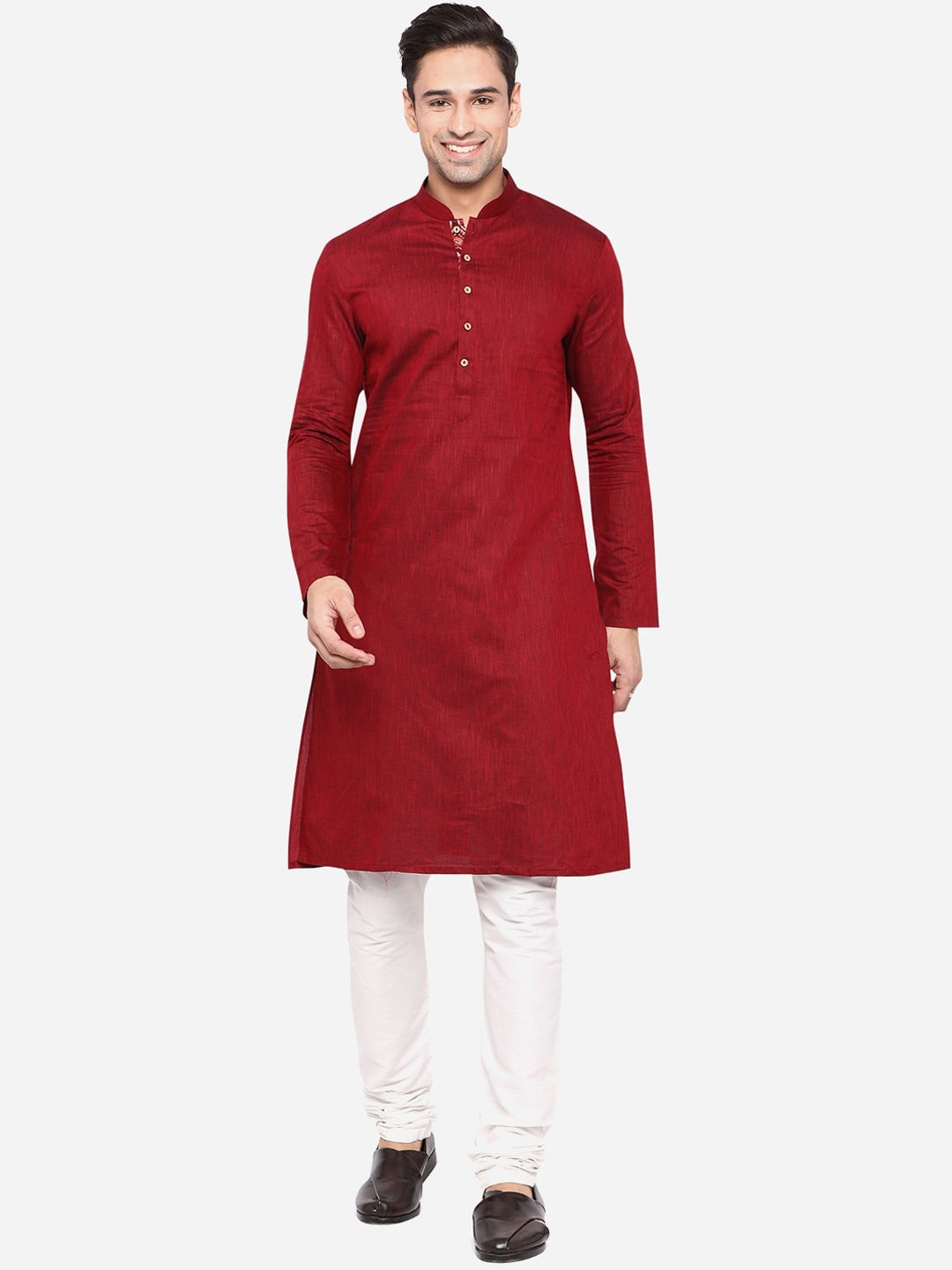 

Greenfibre Men Maroon Thread Work Kurta