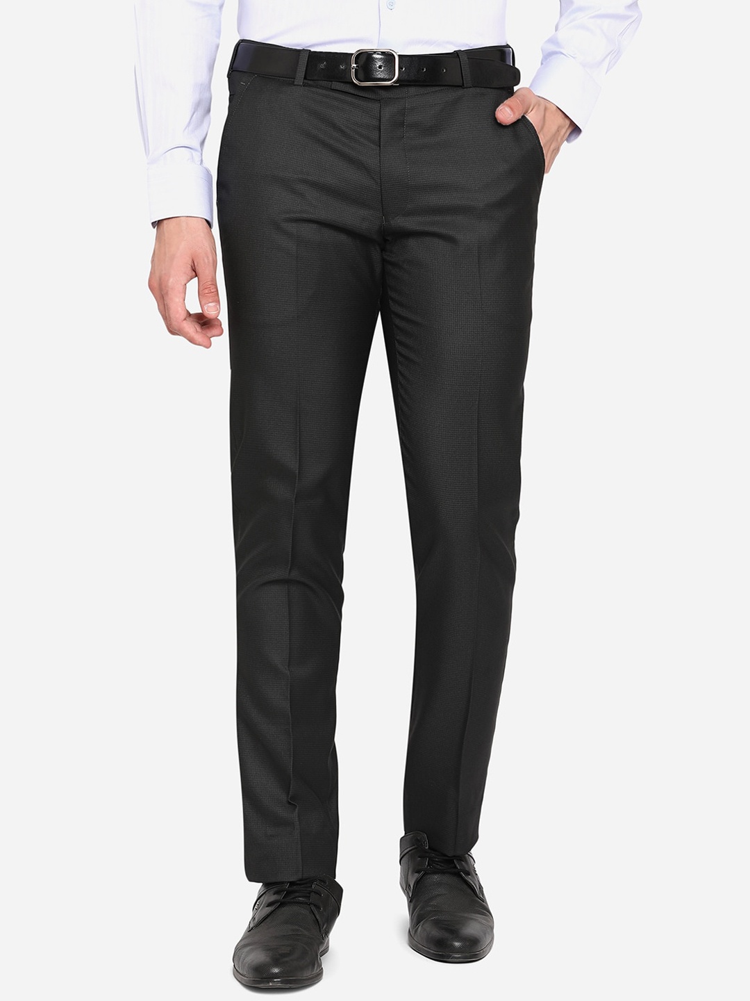 

Greenfibre Men Grey Slim Fit Wrinkle Free Formal Trousers