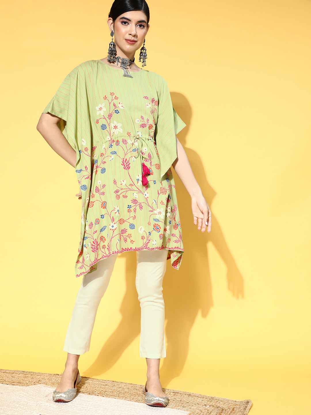

Anouk Women Green & Pink Floral Printed Kurta with Trousers