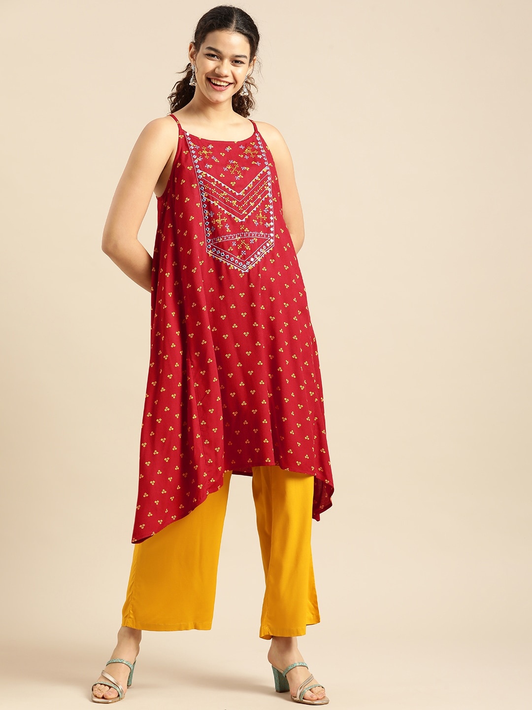 

Anouk Women Red & Yellow Printed Kurta