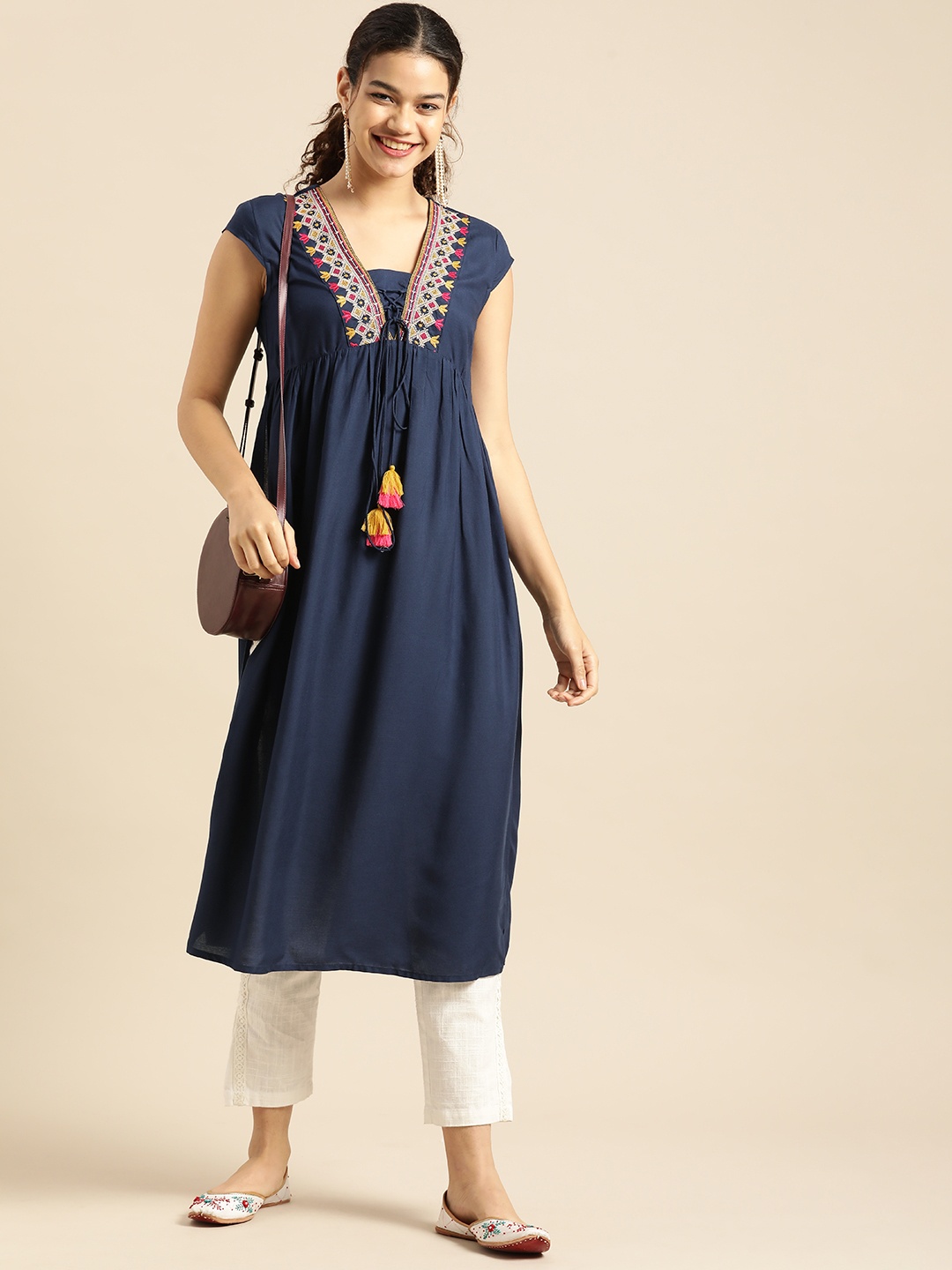 

Anouk Women Blue Embroidered Kurta