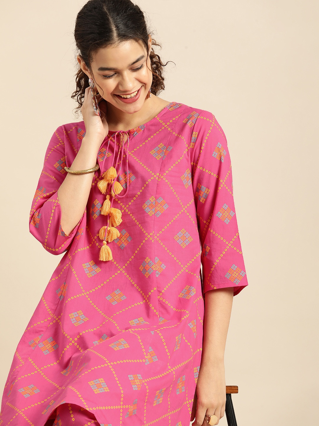 

Anouk Women Pink Ethnic Motifs Printed Pure Cotton Kurta Salwar Set