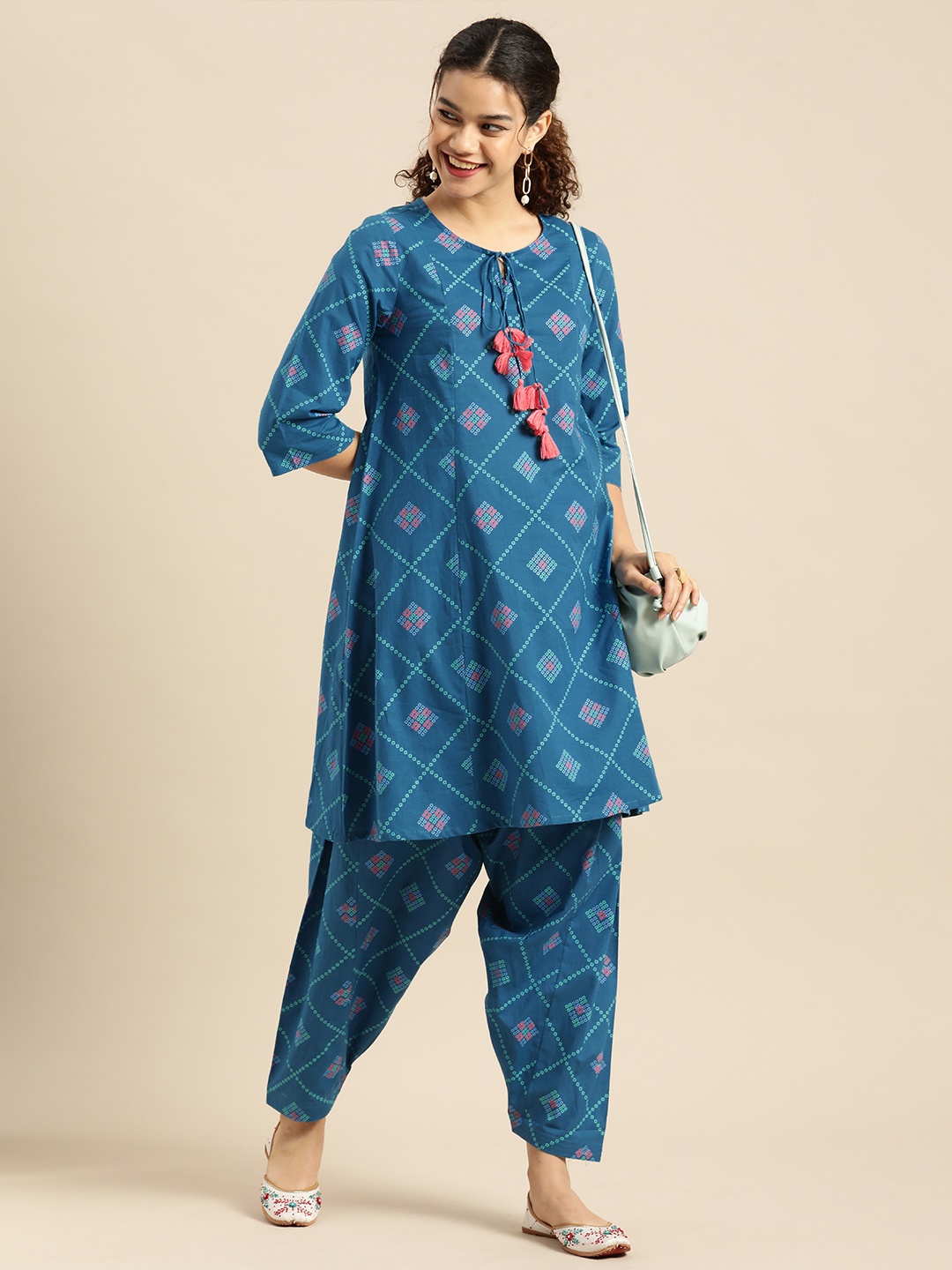 

Anouk Women Blue Ethnic Motifs Printed Pure Cotton Kurta Set