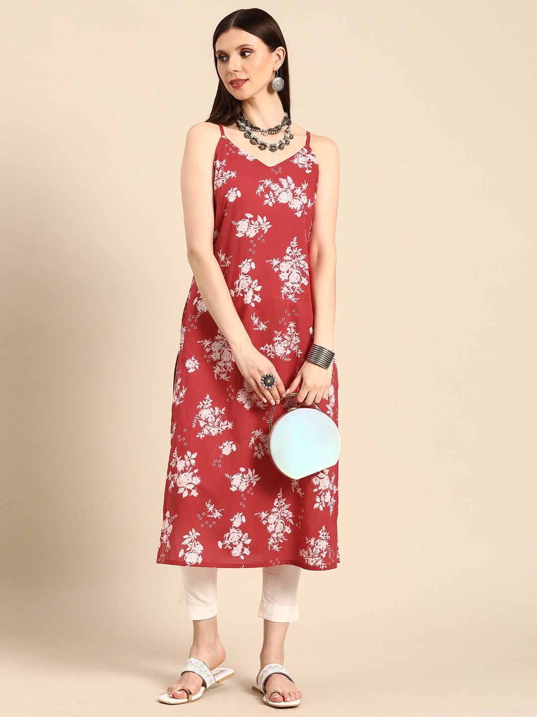 

Anouk Women Red & Off White Floral Printed Floral Regular Kurta