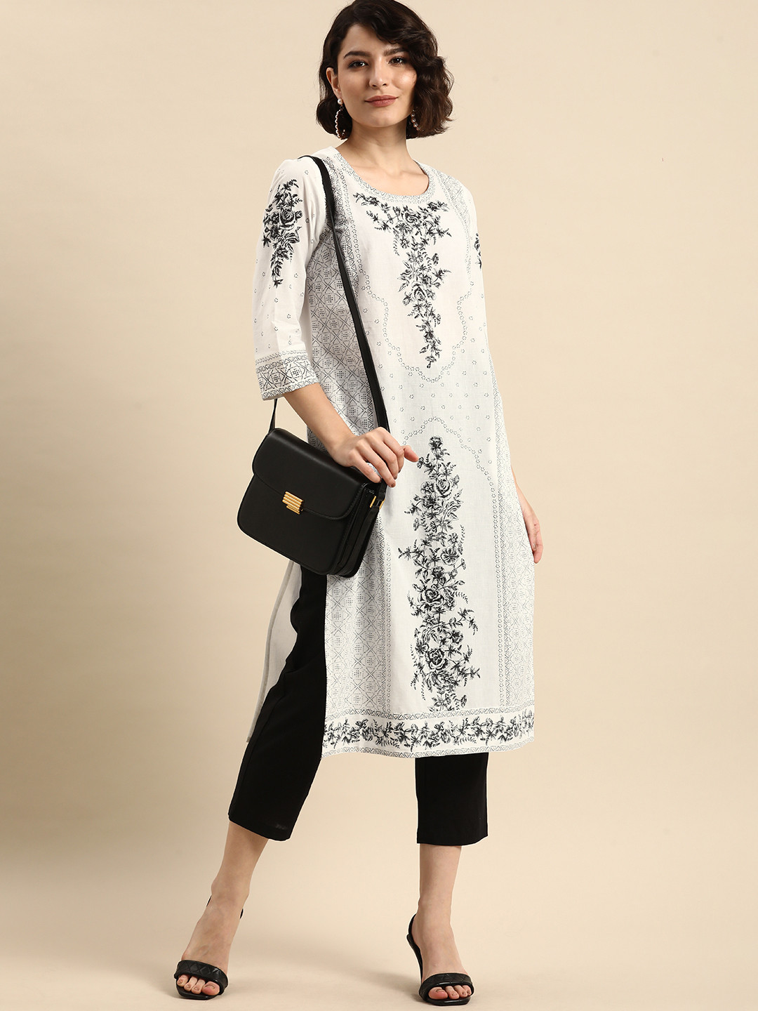 

Anouk Women White Ethnic Motifs Printed Pure Cotton Kurta with Trousers