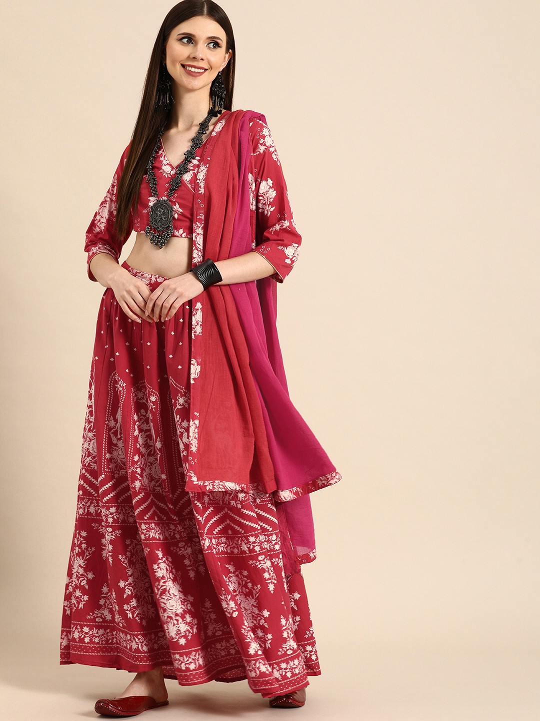 

Anouk Women Red & White Printed Lehenga Choli