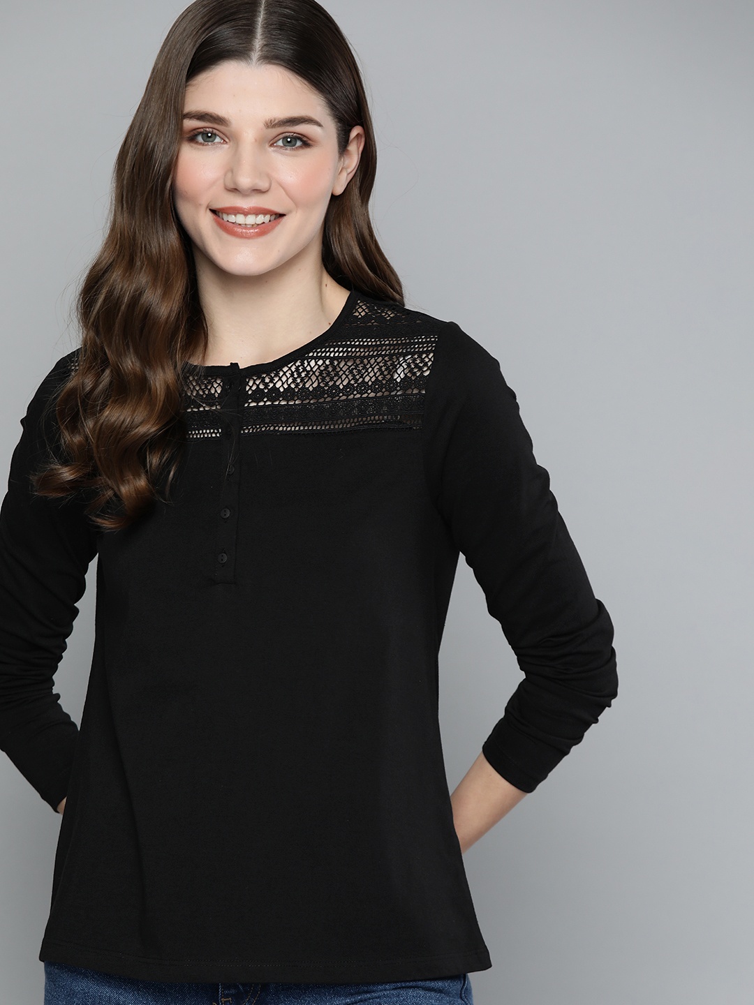 

Mast & Harbour Women Pure Cotton Black Solid Top