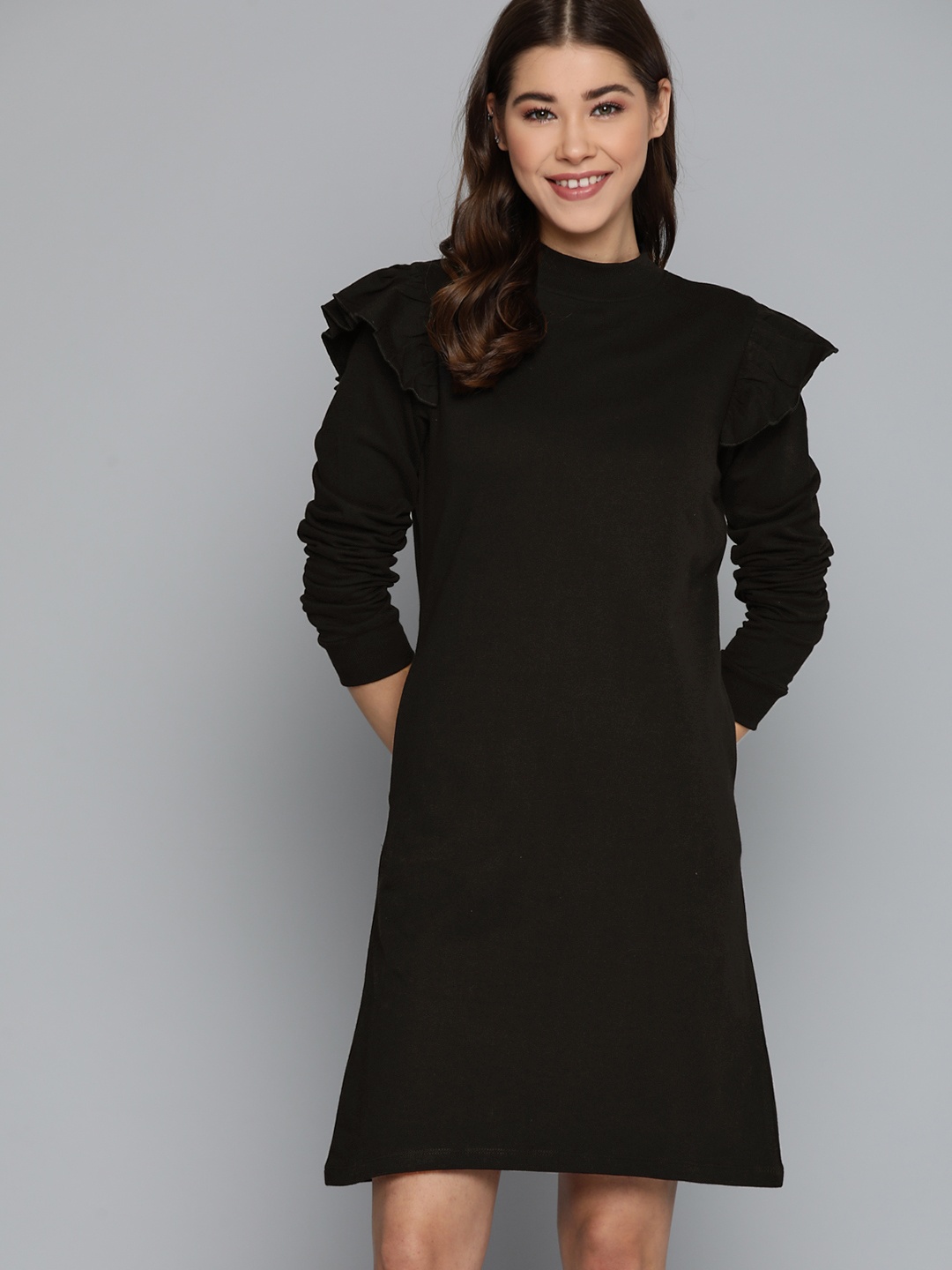 

Mast & Harbour Black Solid Pure Cotton Sheath Dress