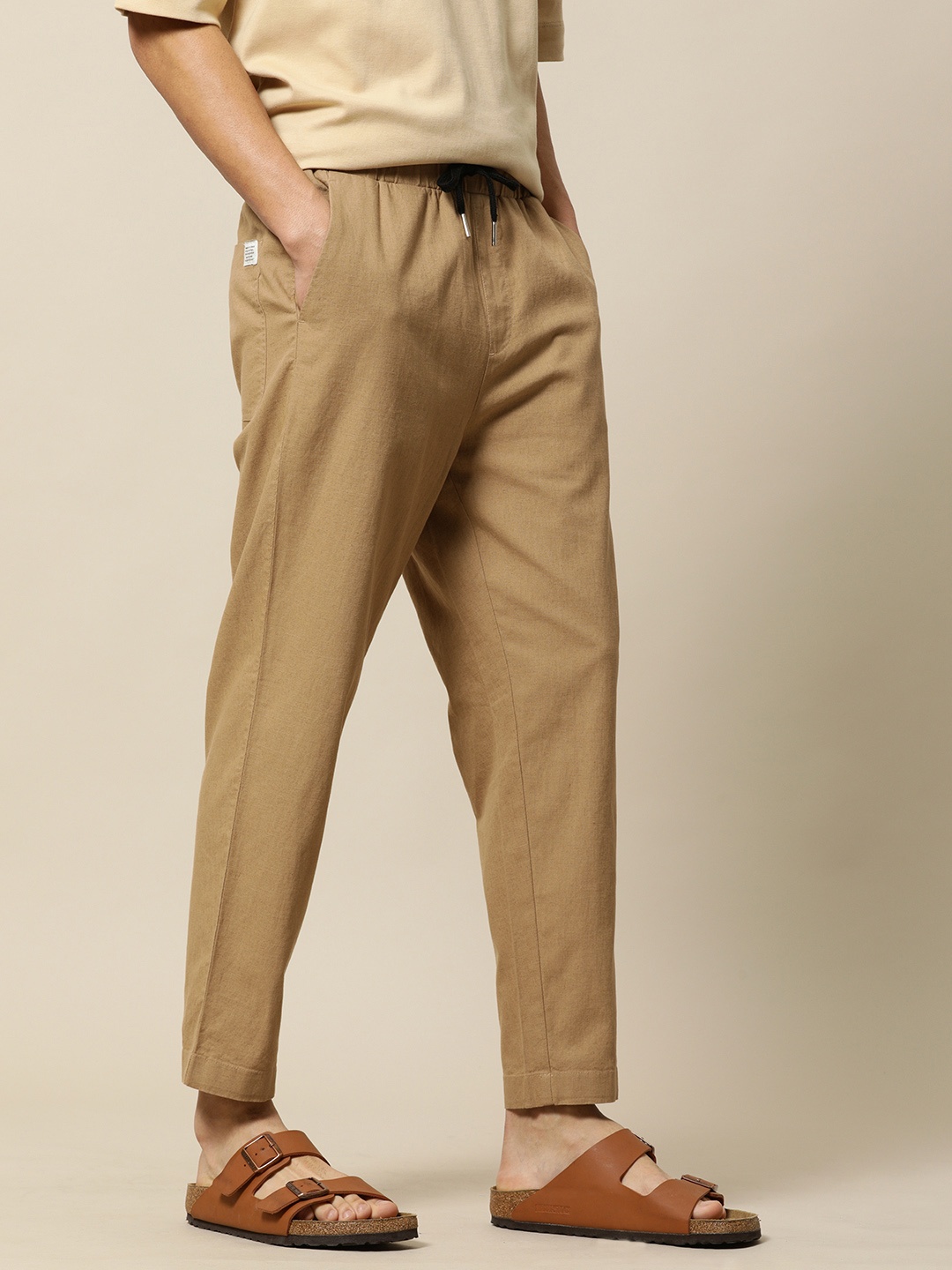 

Mr Bowerbird Men Khaki Liberal Fit Cotton Linen Trousers