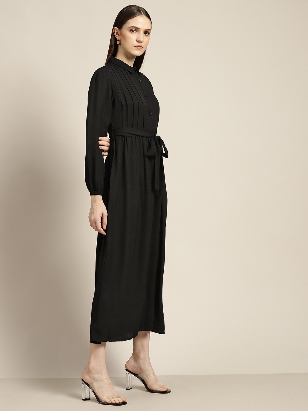 

her by invictus Black Solid Shirt Midi Dress