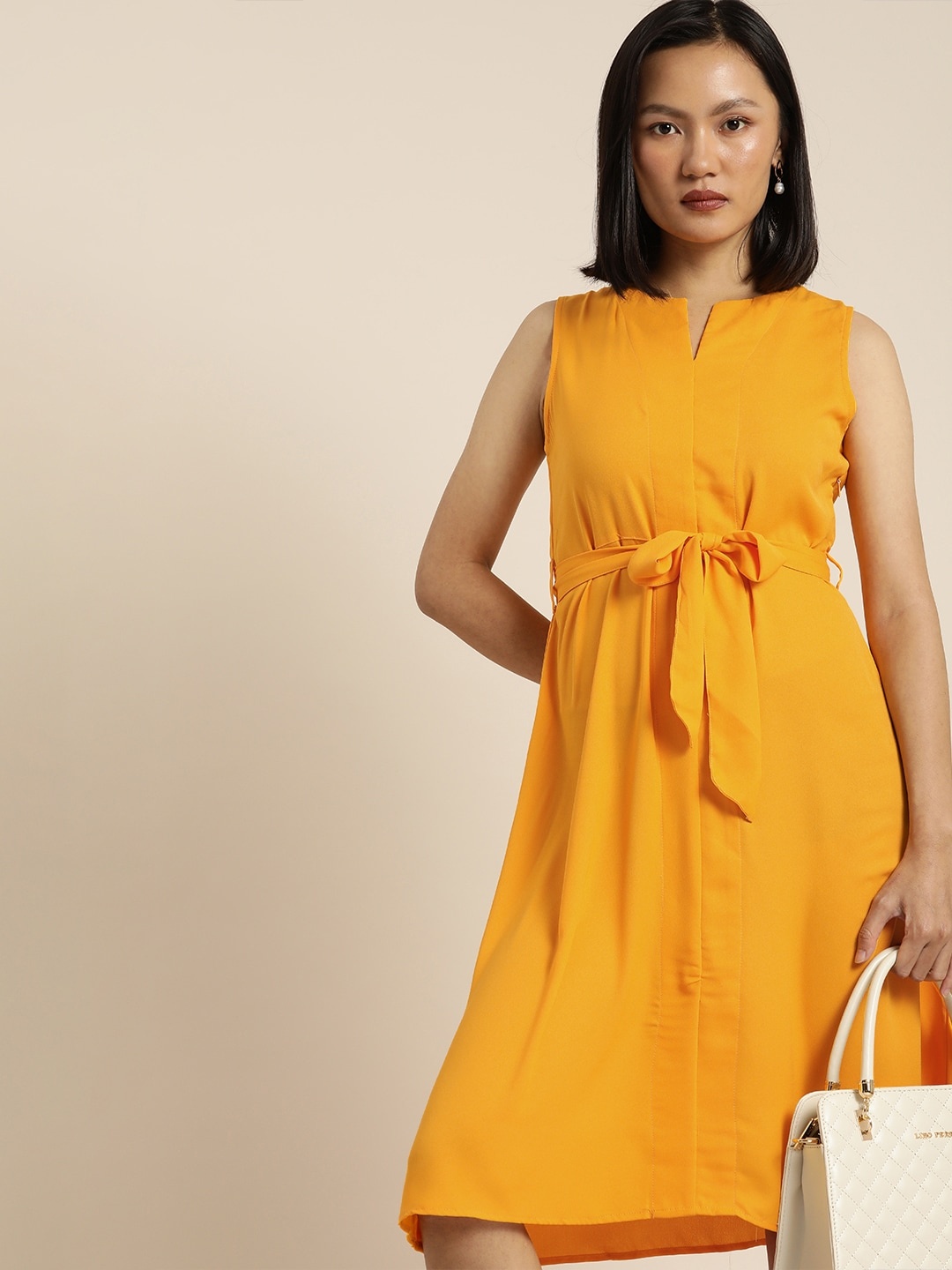 

her by invictus Mustard Yellow Solid A-Line Dress
