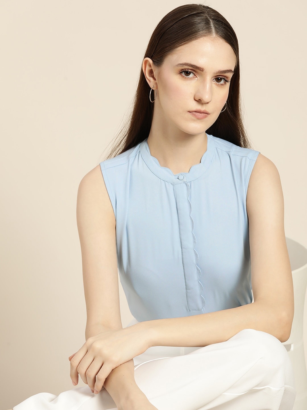 

her by invictus Blue Mandarin Collar Top