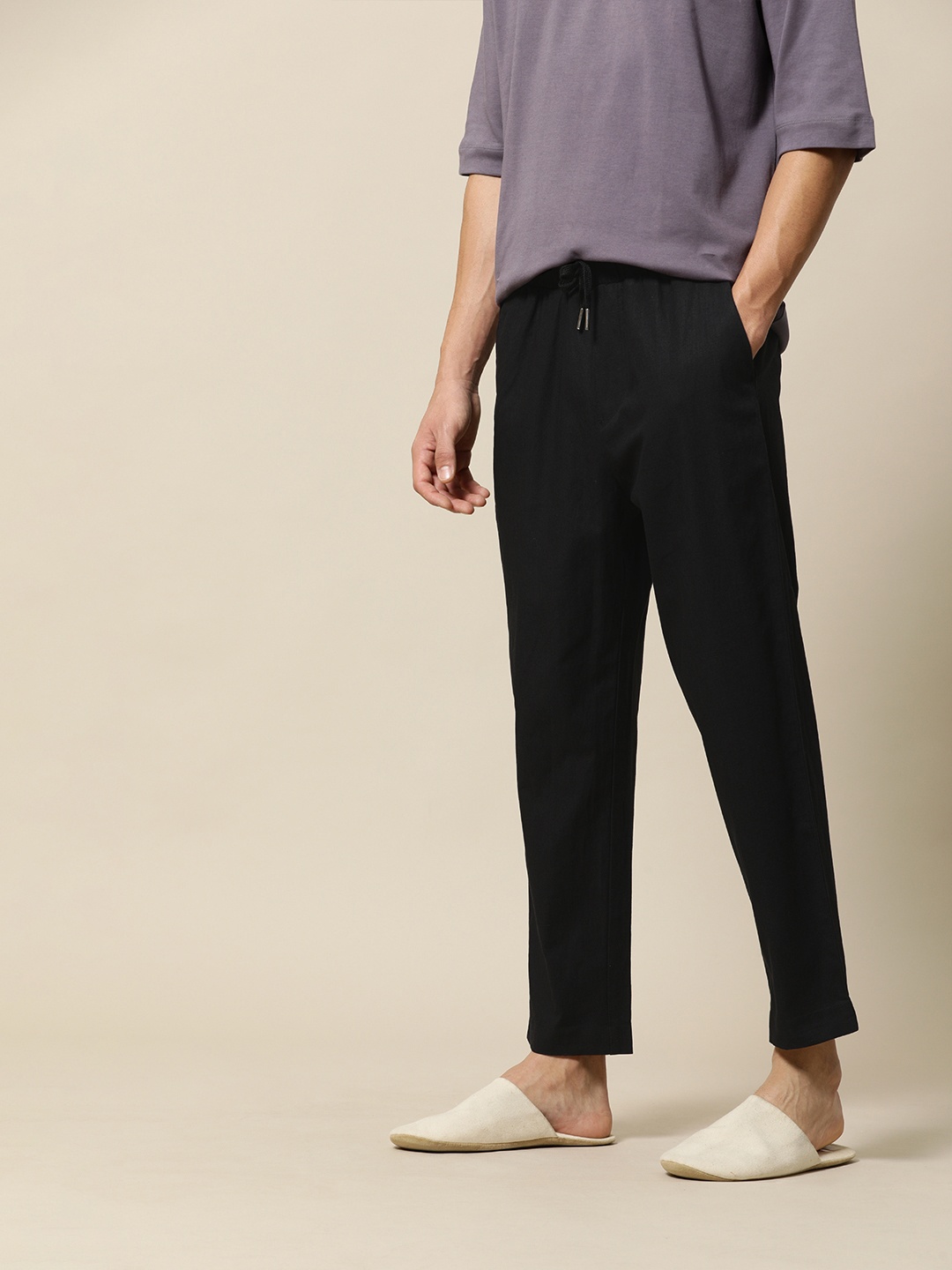 

Mr Bowerbird Men Black Liberal Fit Cotton Linen Trousers