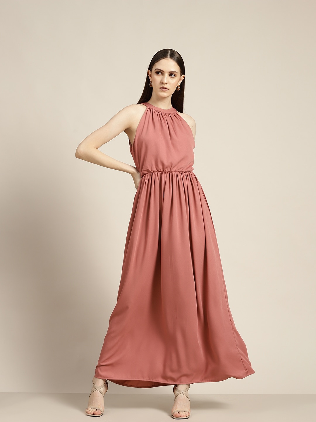 

her by invictus Dusty Pink Solid Maxi Dress, Rose