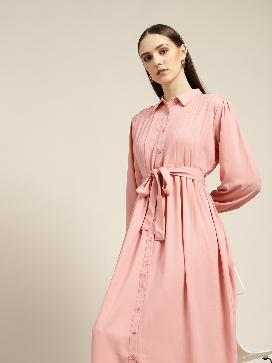 

her by invictus Pink Solid Shirt Midi Dress