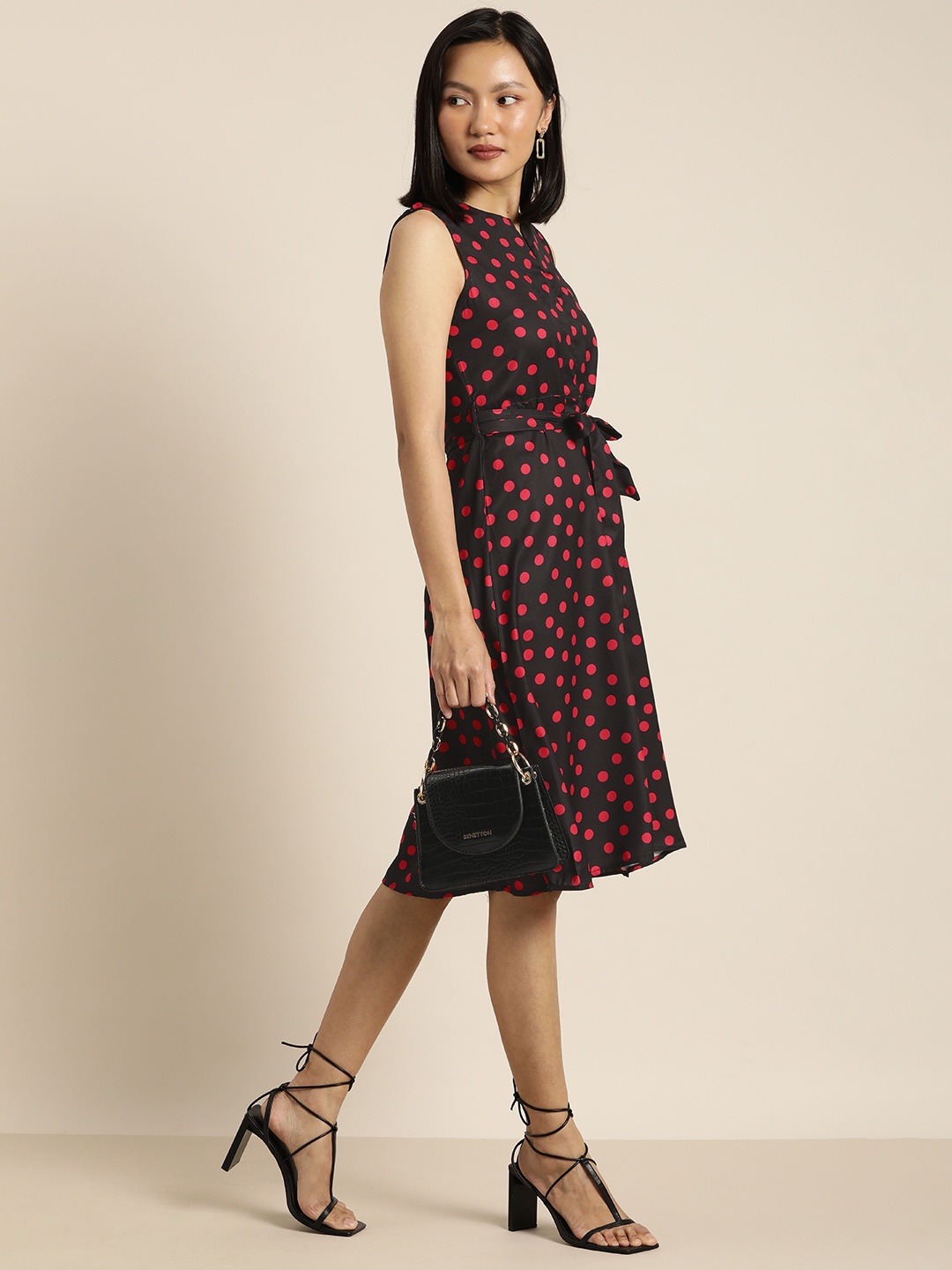 

her by invictus Black & Red Polka Dot Print A-Line Dress