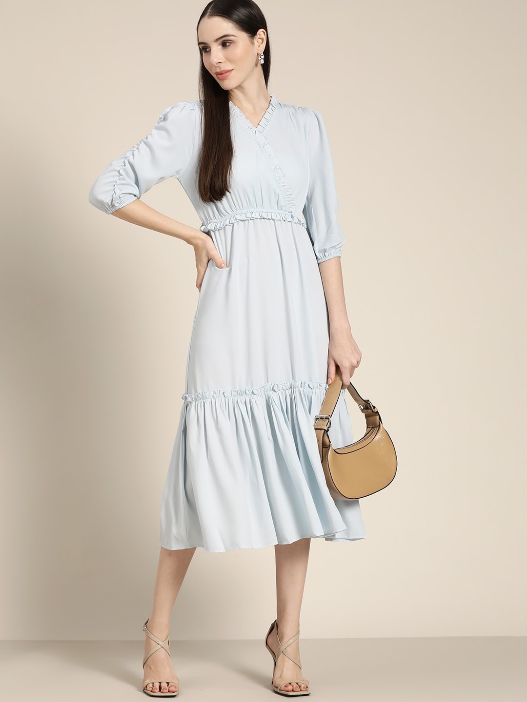 

her by invictus Women Blue A-Line Midi Tiered Dress