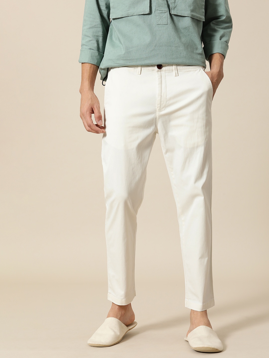 

Mr Bowerbird Men Off White Tailored Fit Chinos