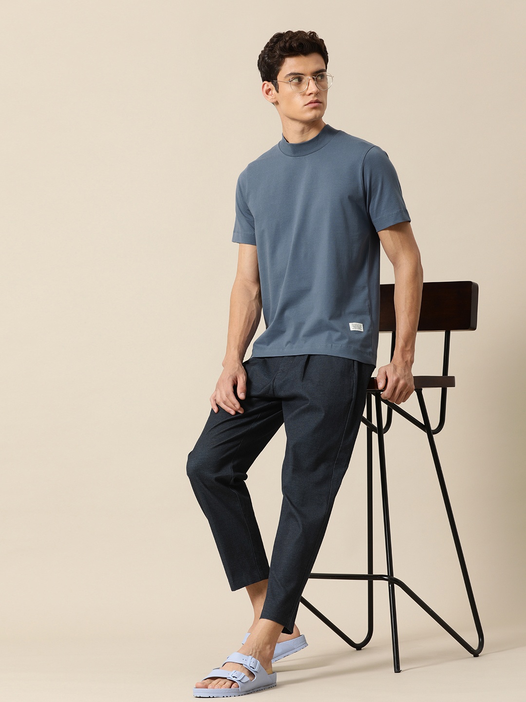 

Mr Bowerbird Men Rib Mock Neck T-shirt, Blue