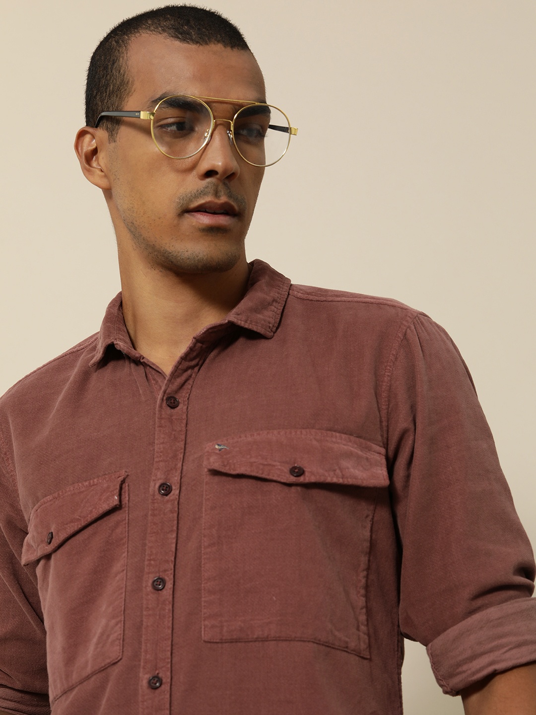 

Mr Bowerbird Men Rust Brown Velvet Tailored Fit Pure Cotton Casual Shirt