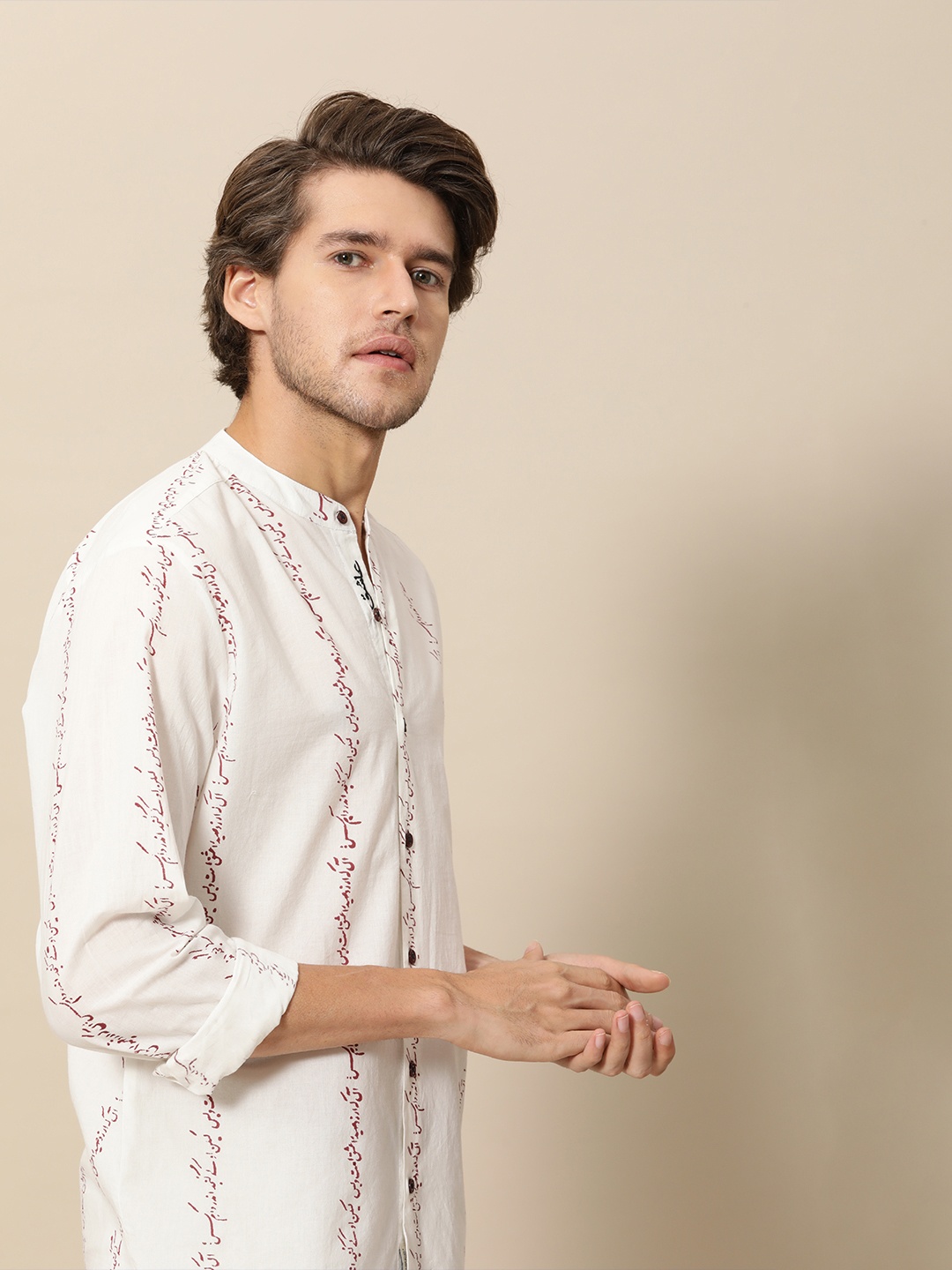 

Mr Bowerbird Men White Rumi Love Hand Block Printed Shirt