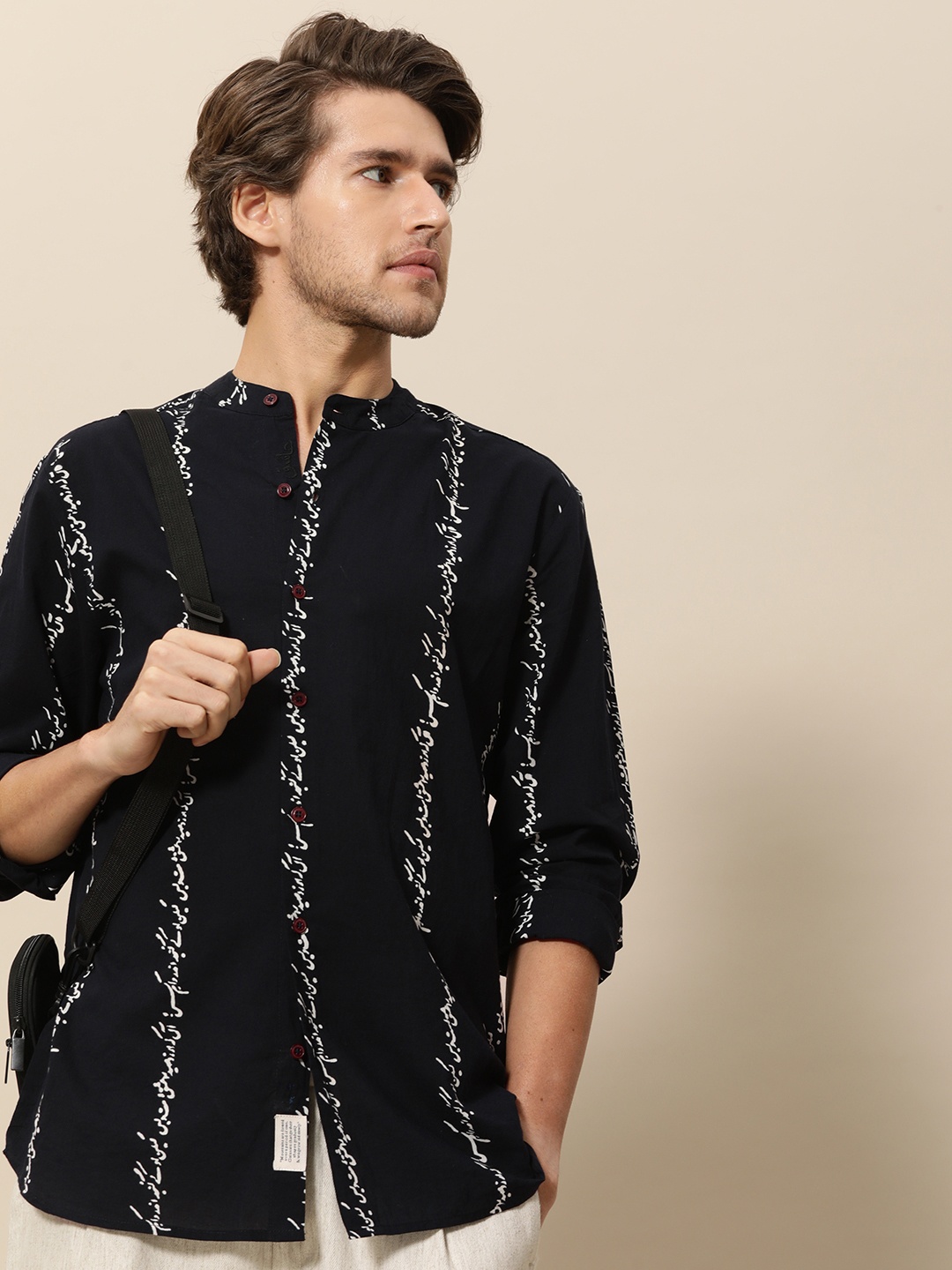 

Mr Bowerbird Men Black Rumi Love Hand Block Printed Shirt