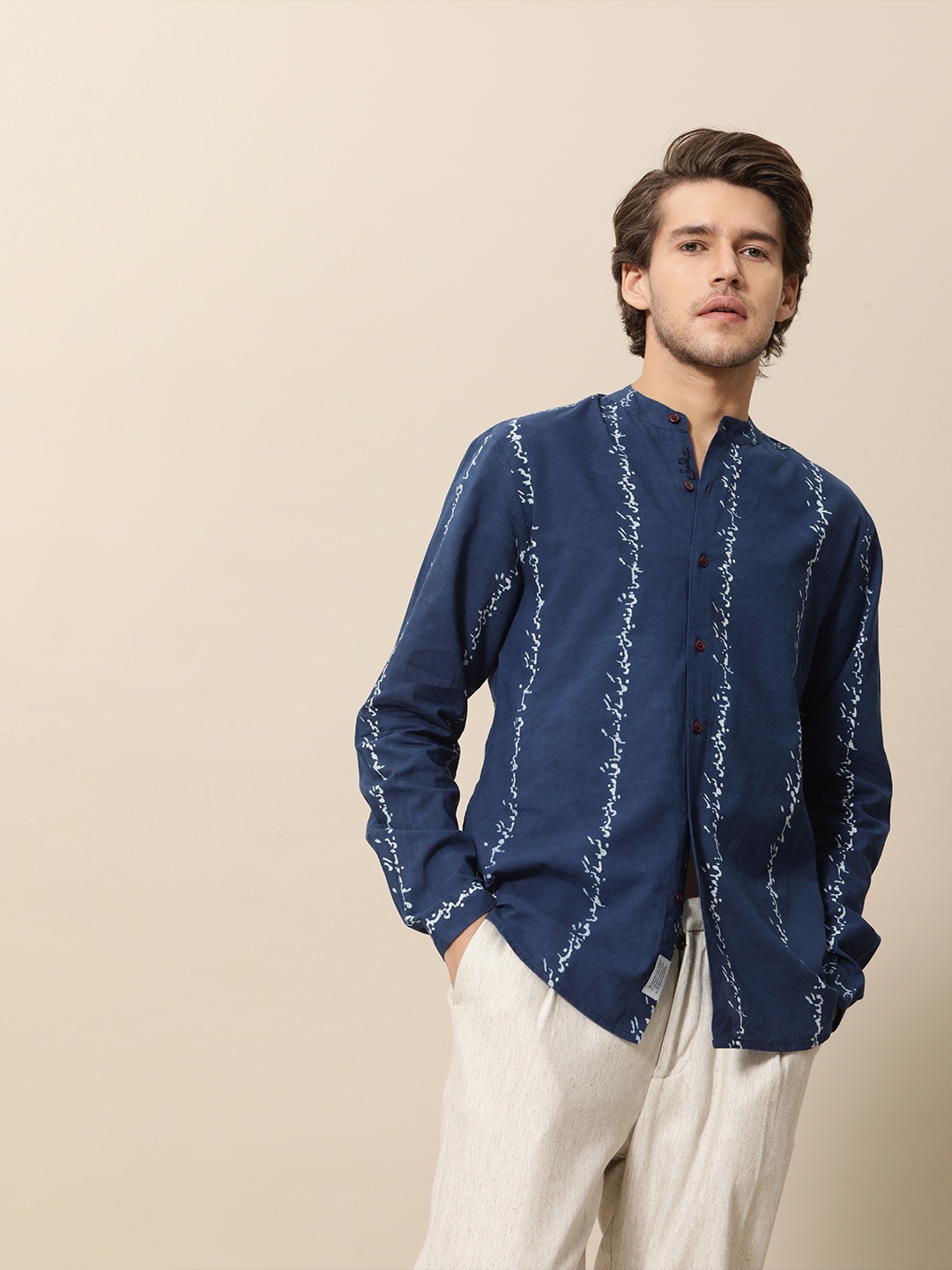 

Mr Bowerbird Men Blue Rumi Love Hand Block Printed Shirt