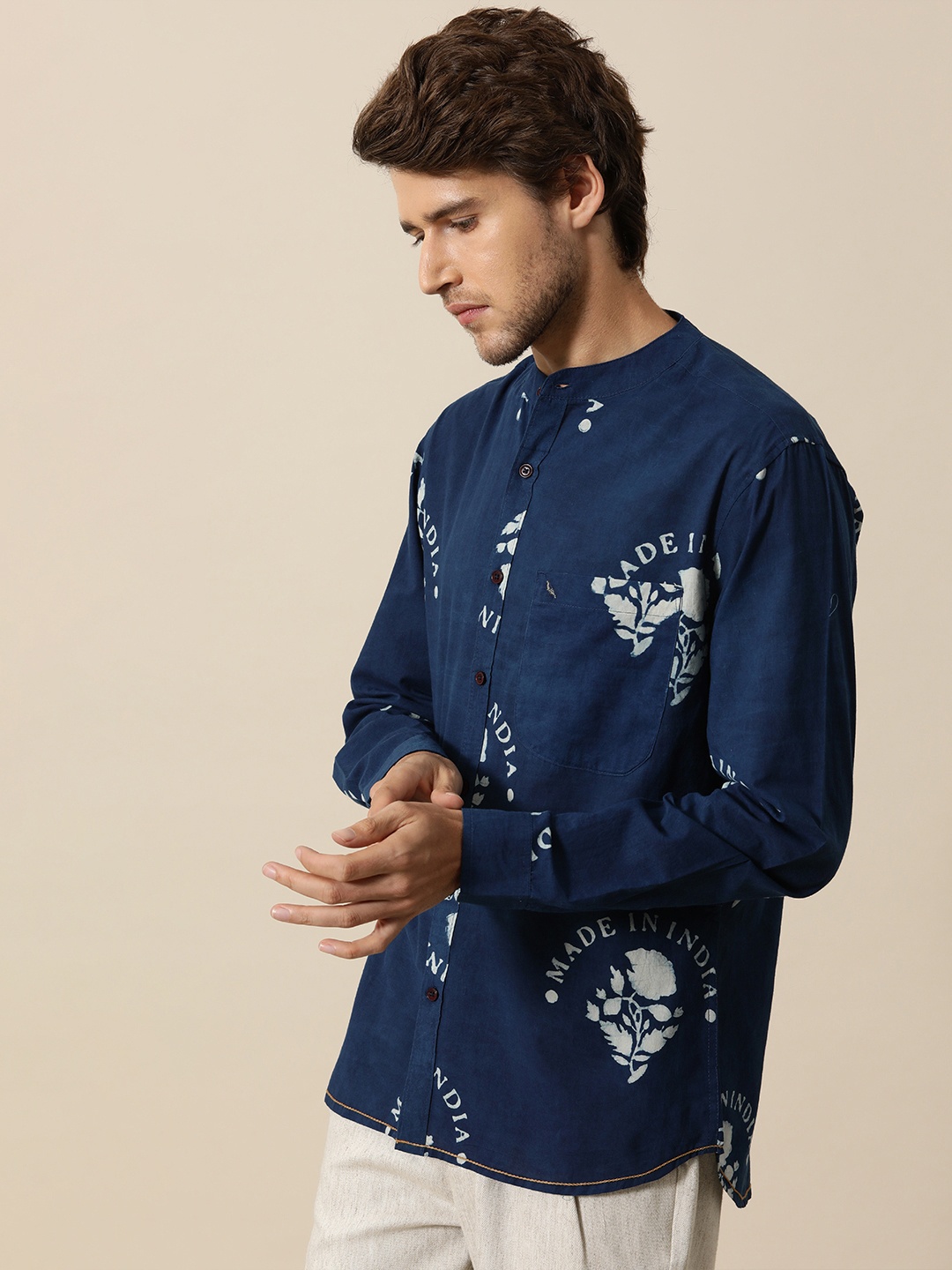 

Mr Bowerbird Men Blue & White Made In India Hand Block Printed Shirt