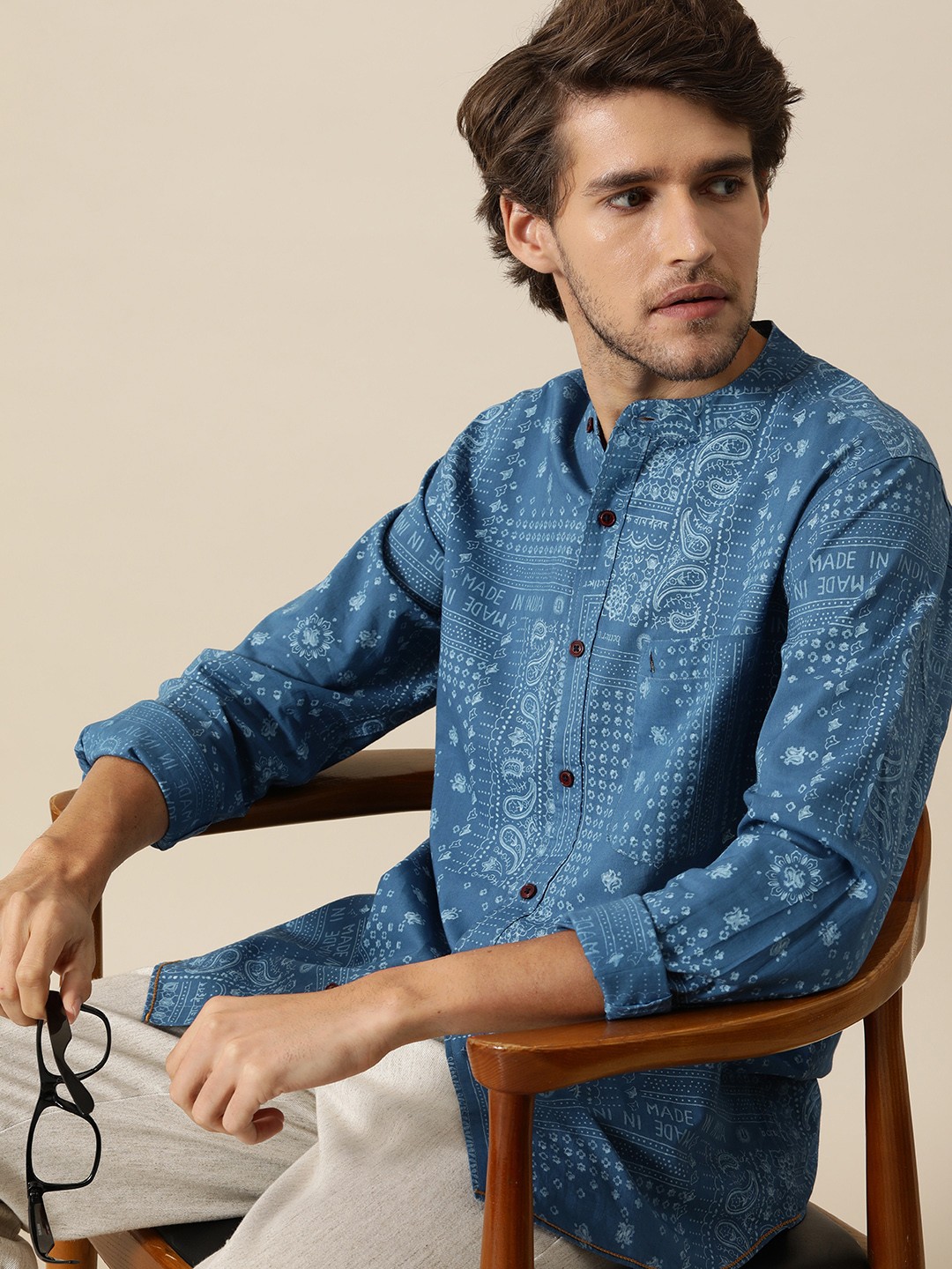 

Mr Bowerbird Men Blue Bandana Hand Block Printed Shirt