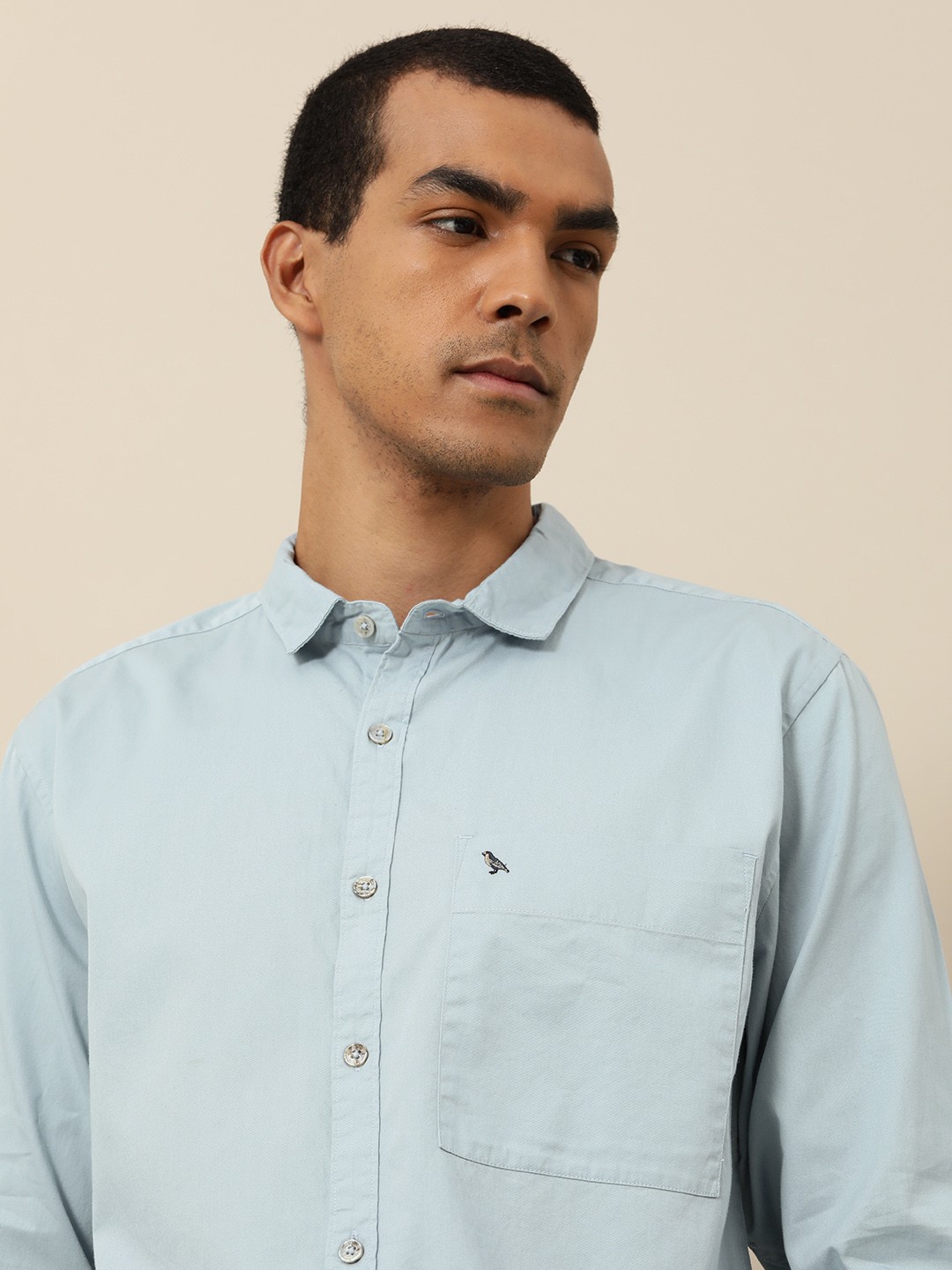 

Mr Bowerbird Men Sky Blue Solid Tailored Fit Pure Cotton Oversize Casual Shirt