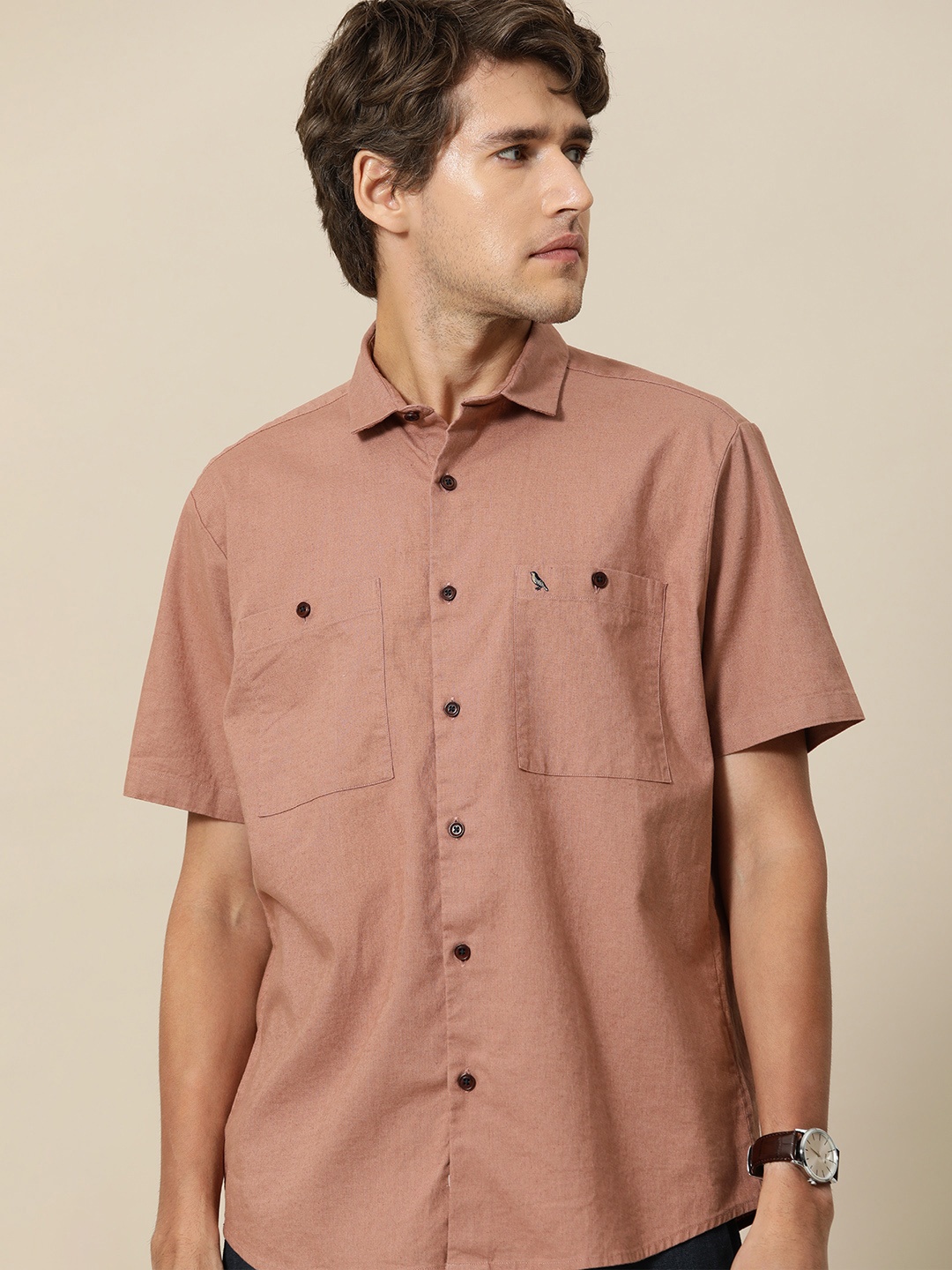 

Mr Bowerbird Men Pink Solid Tailored Fit Casual Shirt