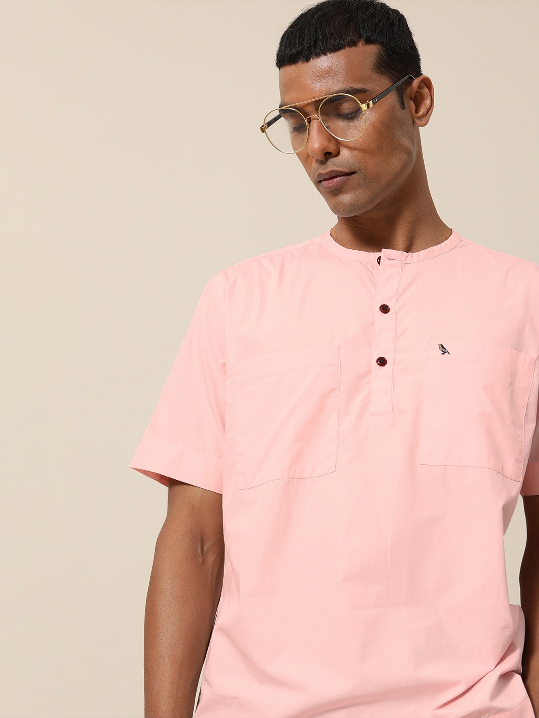 

Mr Bowerbird Men Peach-Coloured Solid Liberal Fit Casual Shirt