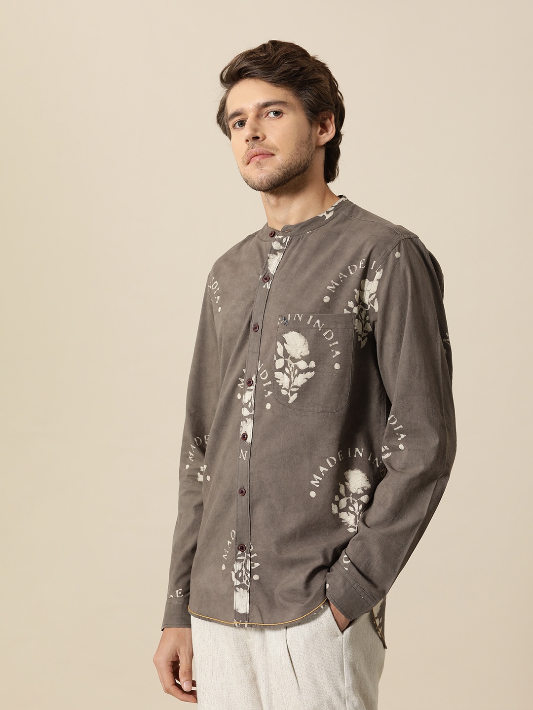 

Mr Bowerbird Men Brown & Off-White Made In India Hand Block Printed Shirt