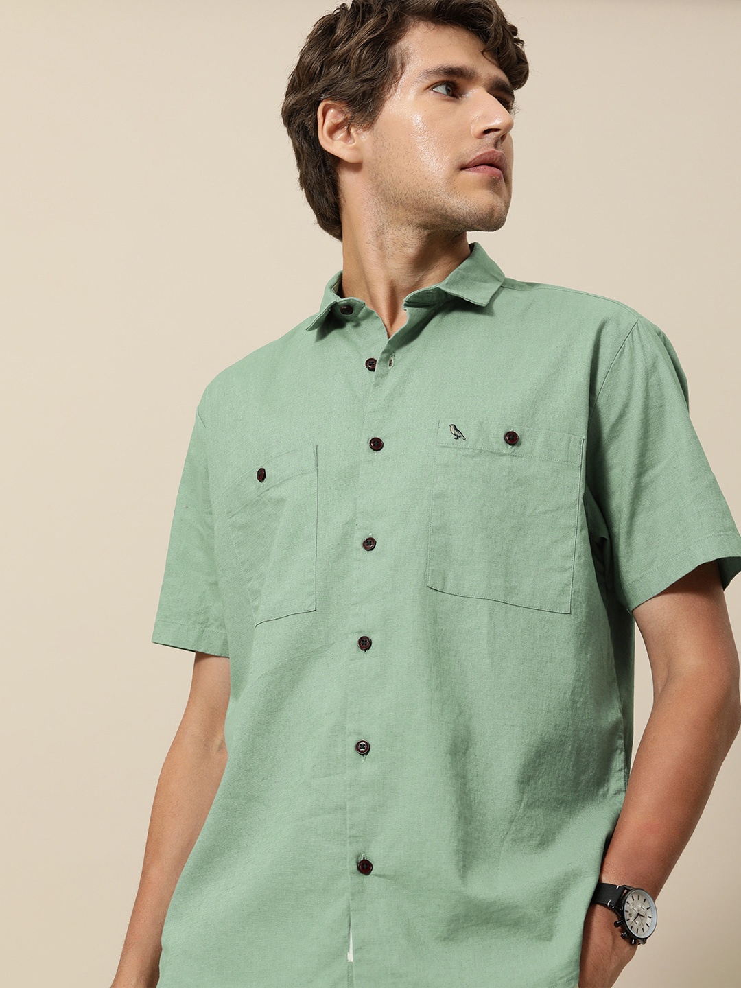 

Mr Bowerbird Men Green Solid Tailored Fit Casual Shirt, Lime green