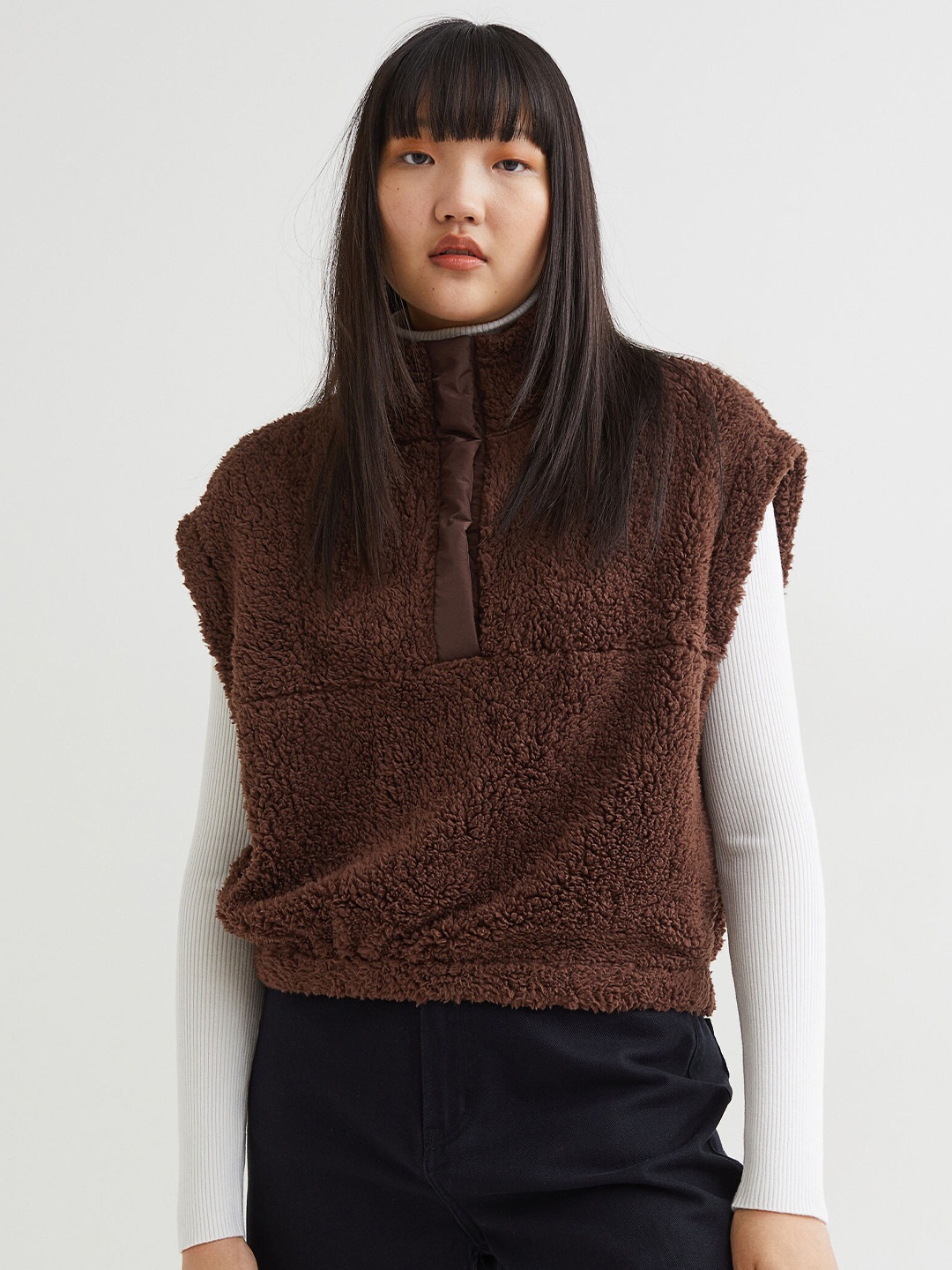 

H&M Woman Brown Faux shearling sweater vest