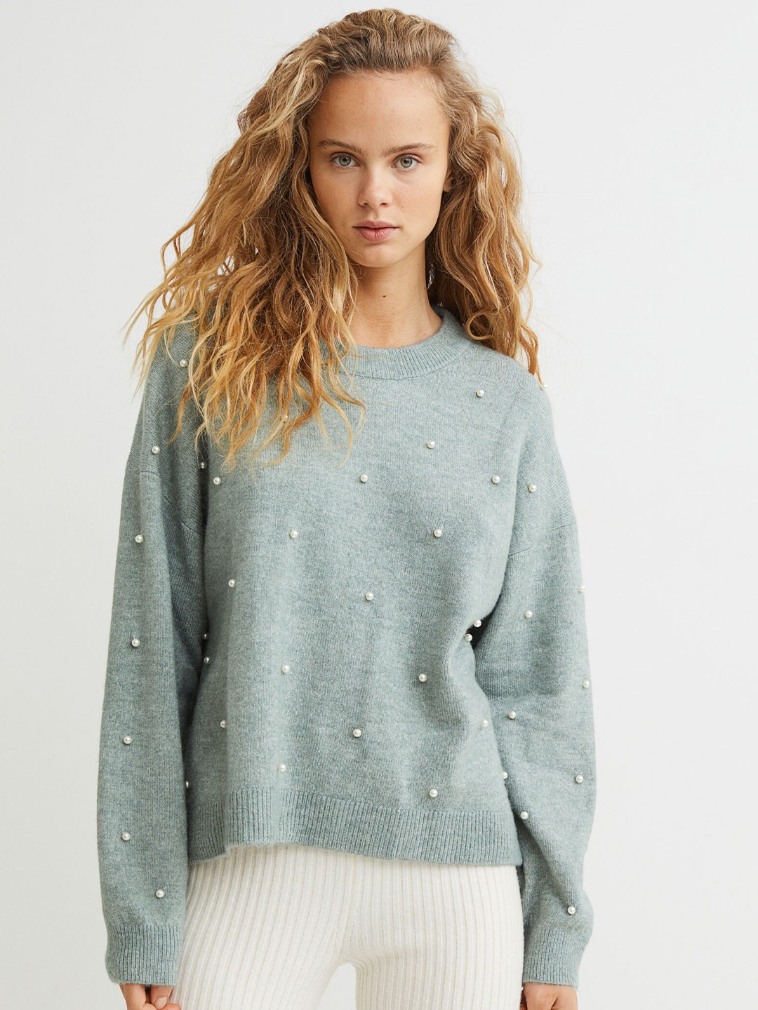 

H&M Women Green Beaded jumper