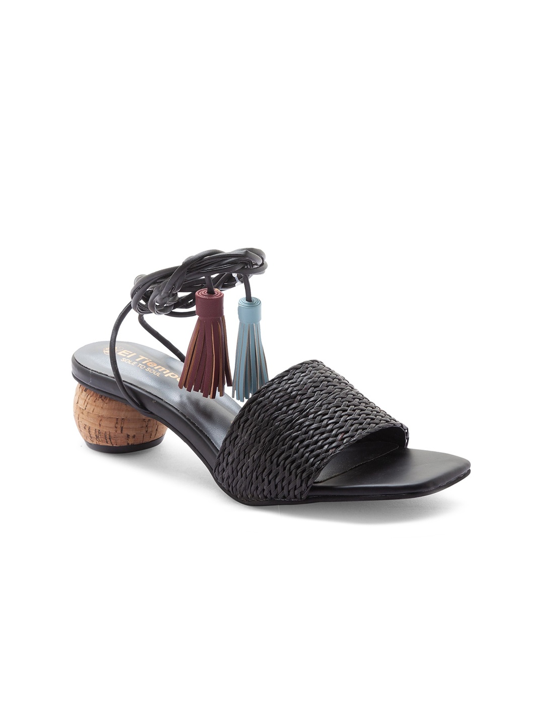 

Sole To Soul Women Black High-Top Block Sandals with Tassels