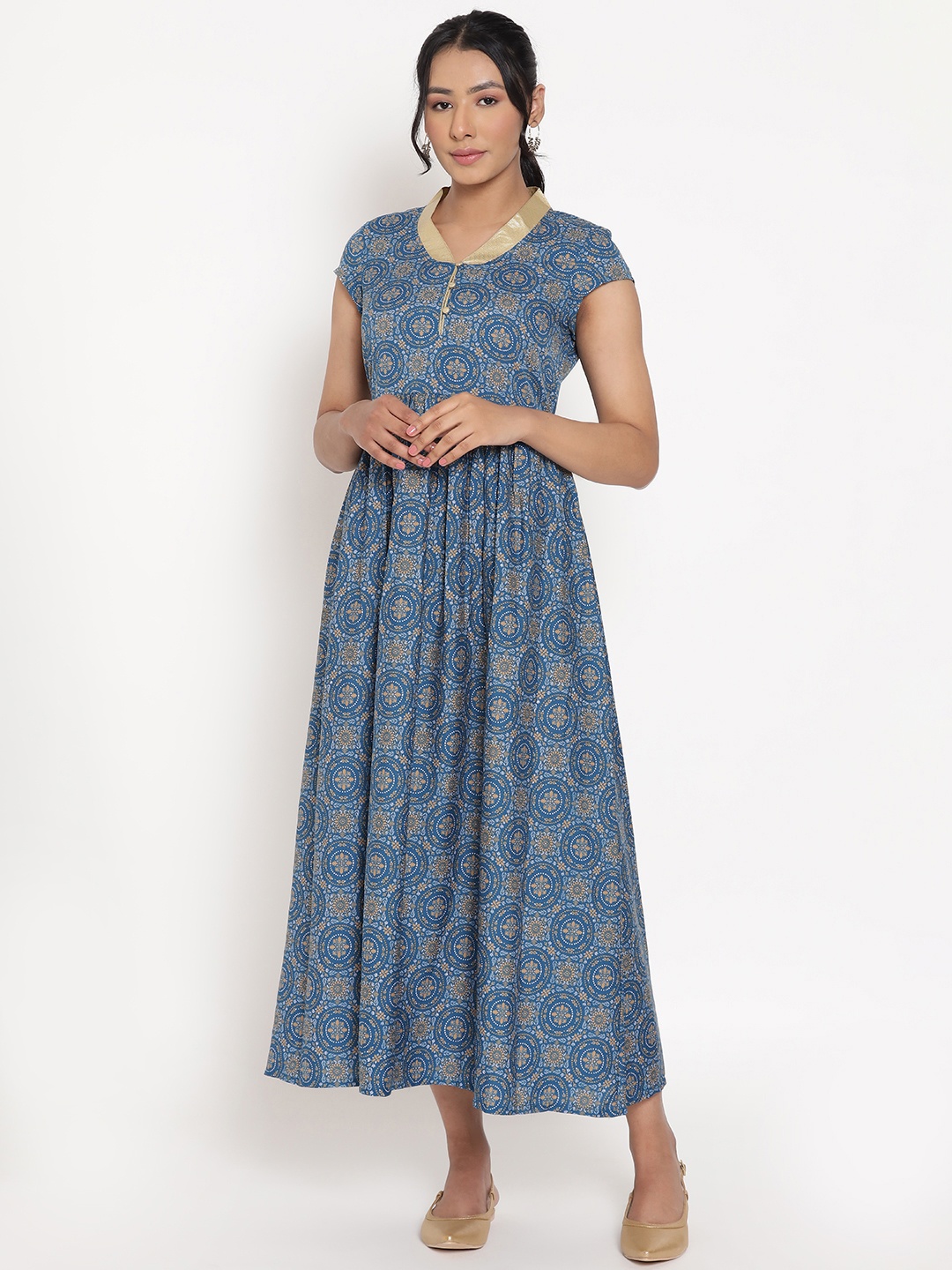 

AURELIA Blue Ethnic Motifs Ethnic Maxi Dress