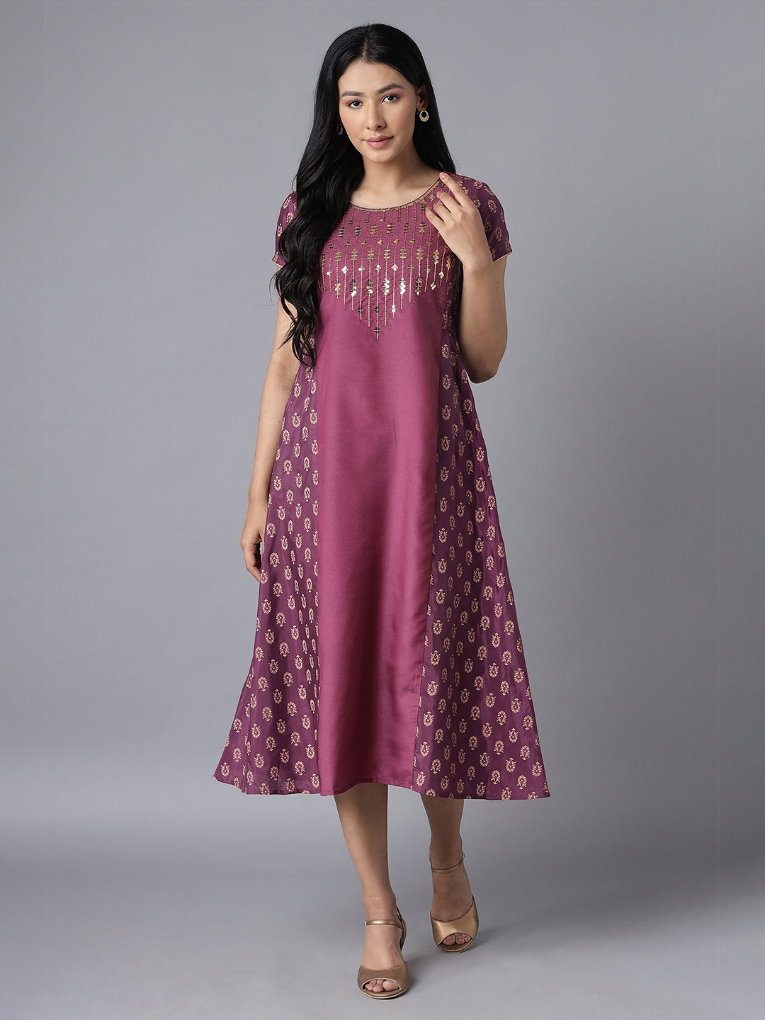 

AURELIA Purple Ethnic Motifs Ethnic A-Line Midi Dress